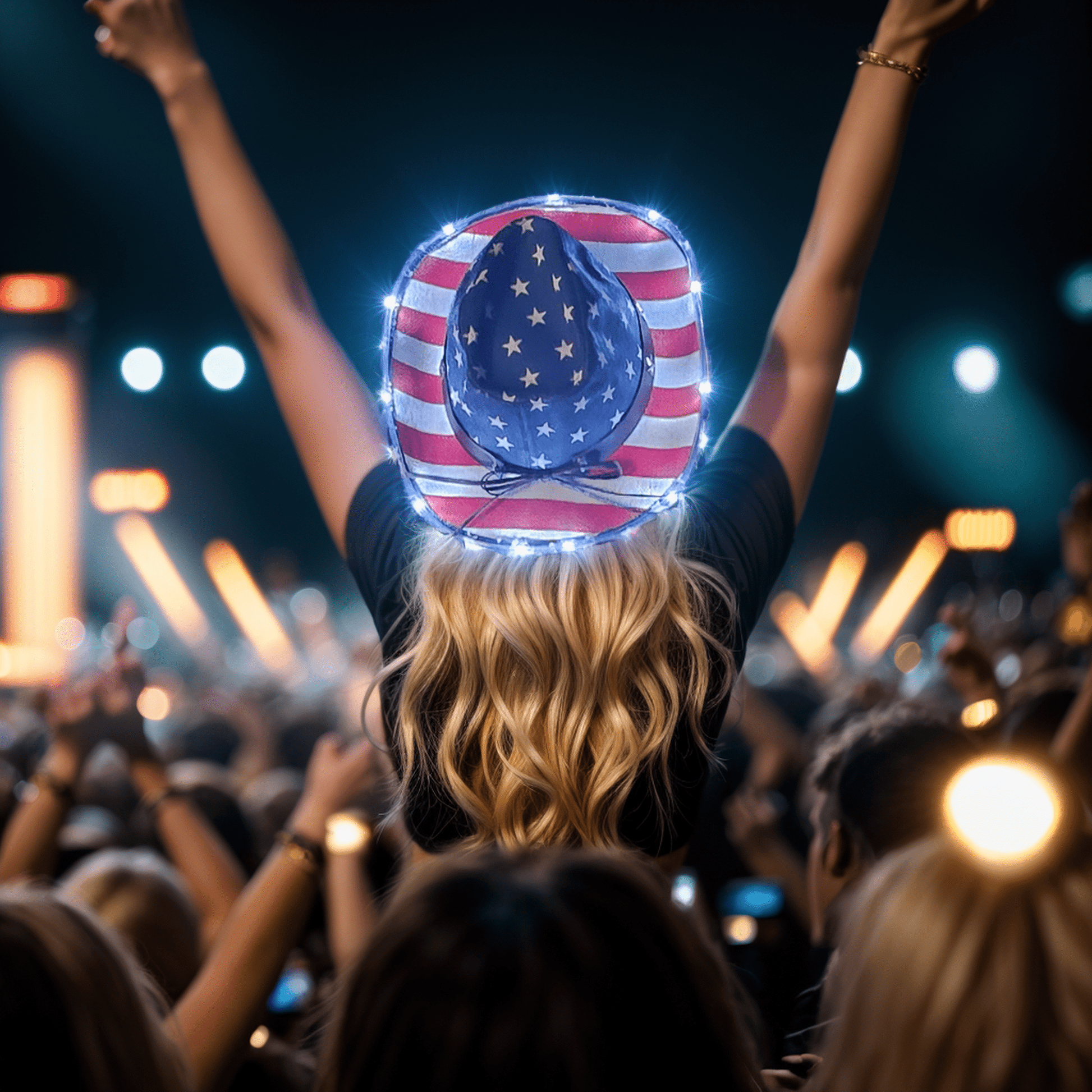 American Flag Light Up Cowgirl Cowboy Hat - Shine with the Stars and Stripes - One Size Fits All - T and C Party Supply Light Up Cowboy Cowgirl HatT and C Party Supply