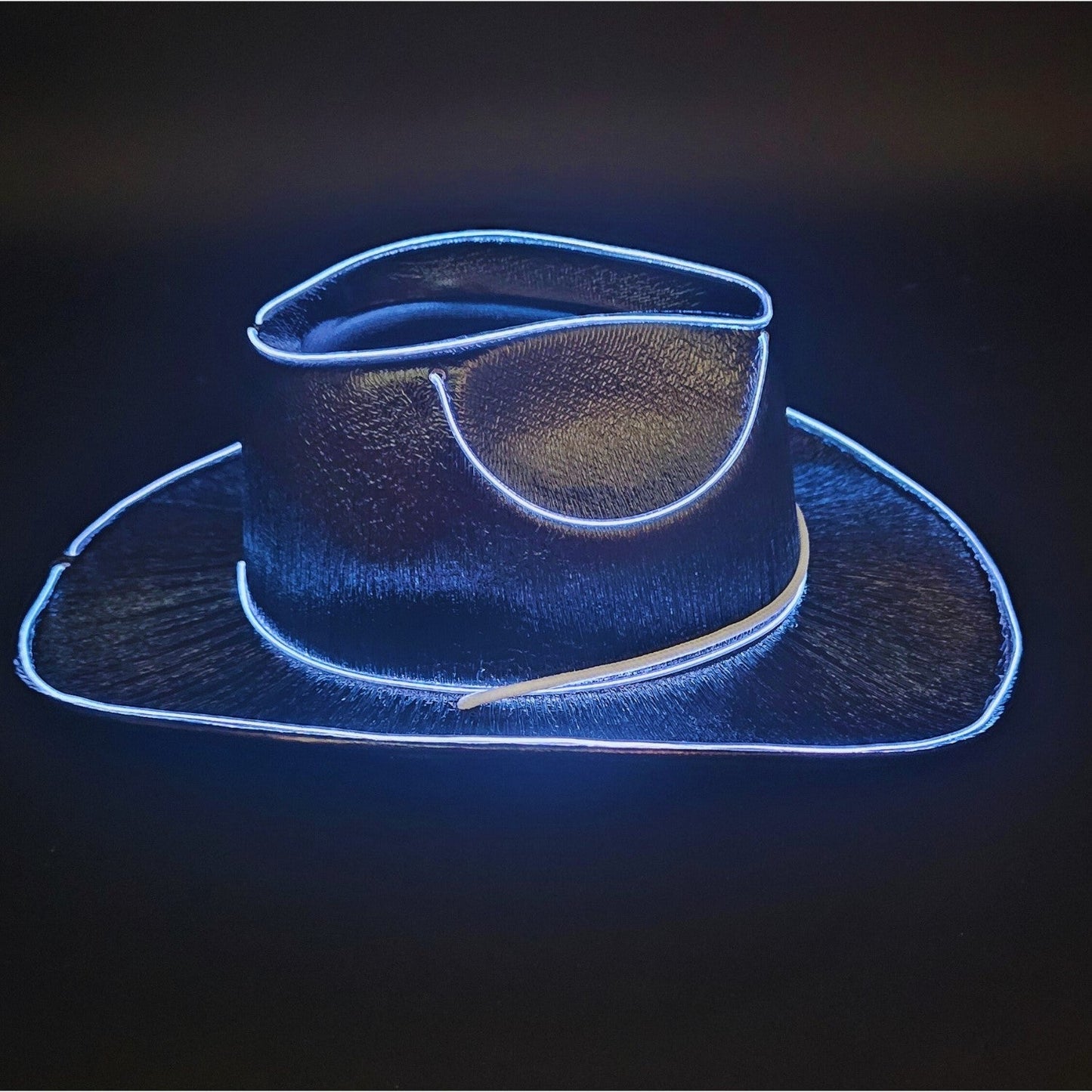 Black Iridescent Cowboy Hat with White LED - Illuminate Your Style with 3 Flashing Modes - One Size - T and C Party Supply T and C Party Supply