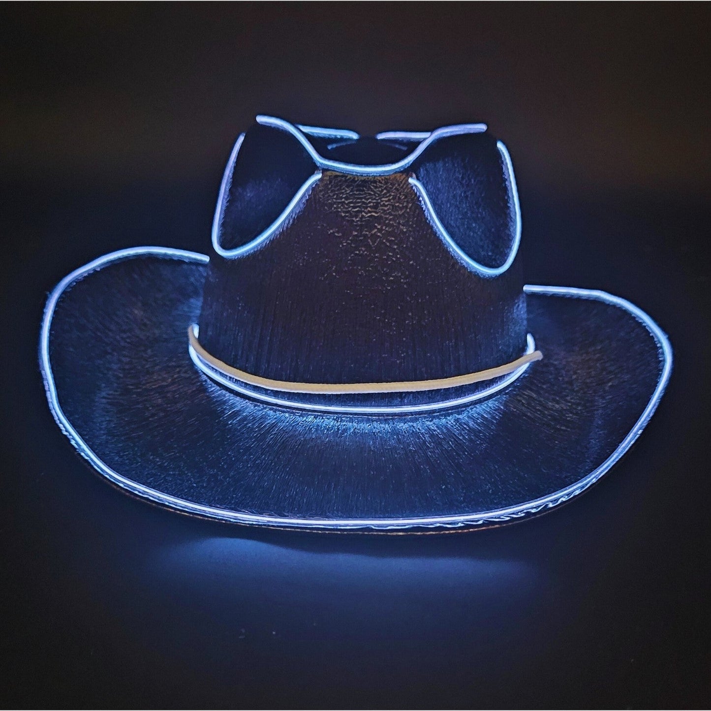 Black Iridescent Cowboy Hat with White LED - Illuminate Your Style with 3 Flashing Modes - One Size - T and C Party Supply T and C Party Supply