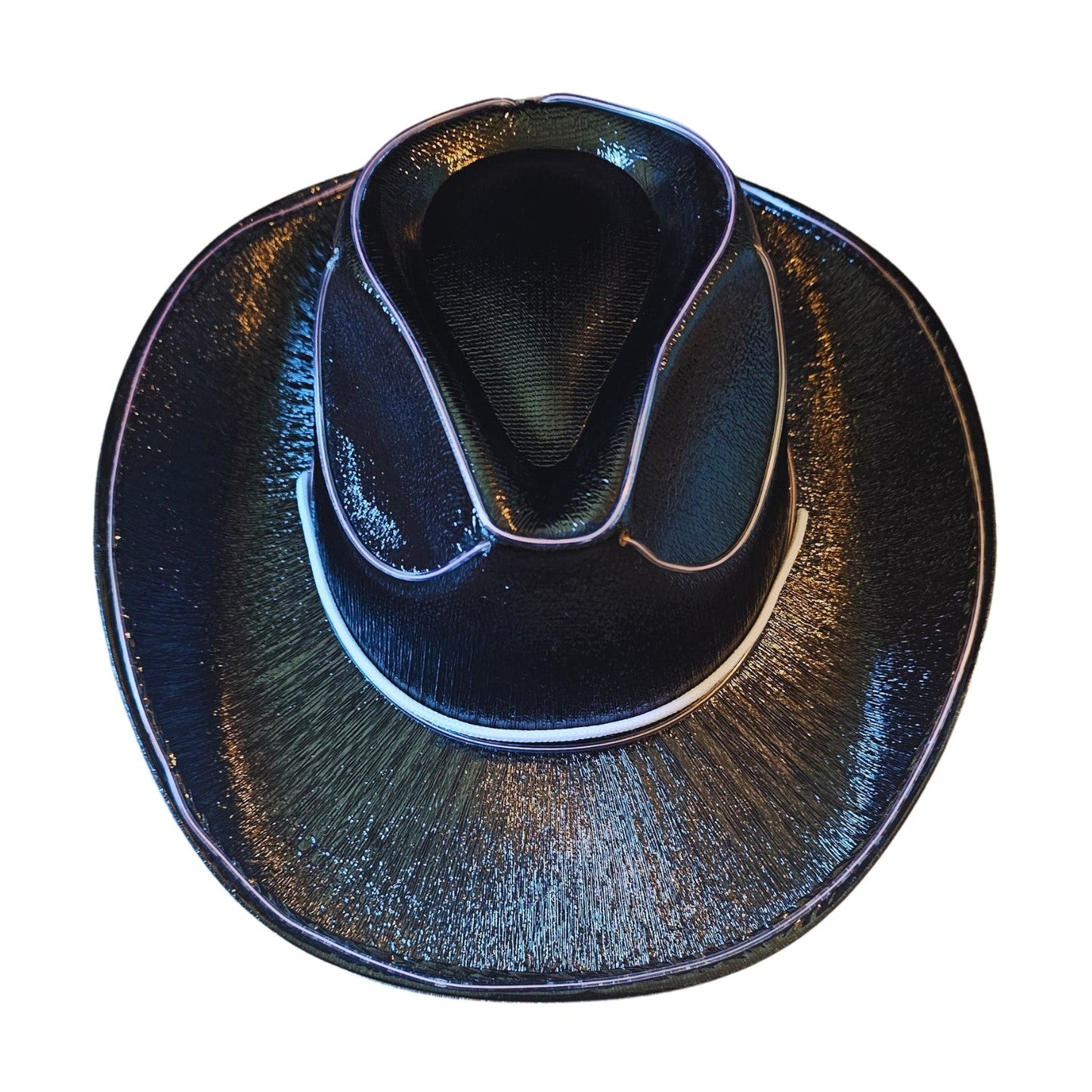 Black Iridescent Cowboy Hat with White LED - Illuminate Your Style with 3 Flashing Modes - One Size - T and C Party Supply T and C Party Supply