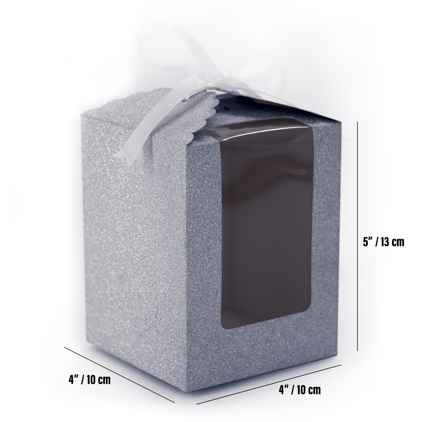 Black Sparkling Wedding Favor Box - 40 Count, Large 4"x4"x5" with Clear Display Window. Includes 2 Ribbon Colors (White and Black). Elegant Stemless Wine Glass Gift Box-Holds 15 oz Glass. Extra Bottom Insert for Durability. Ideal for Weddings & Events - T and C Party Supply T and C Party Supply