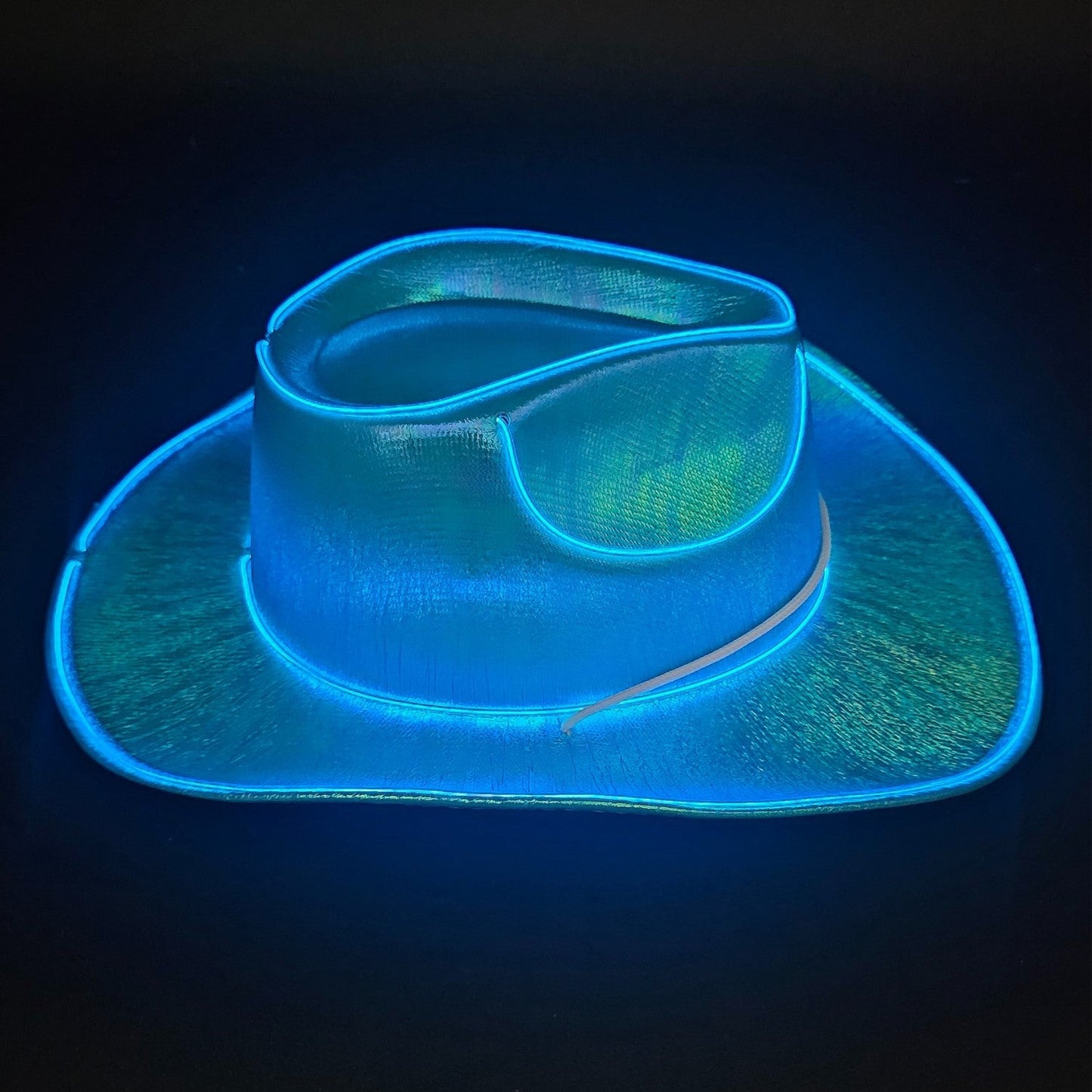 Blue Iridescent Cowboy Hat with White LED - Illuminate Your Style with 3 Flashing Modes - One Size - T and C Party Supply T and C Party Supply