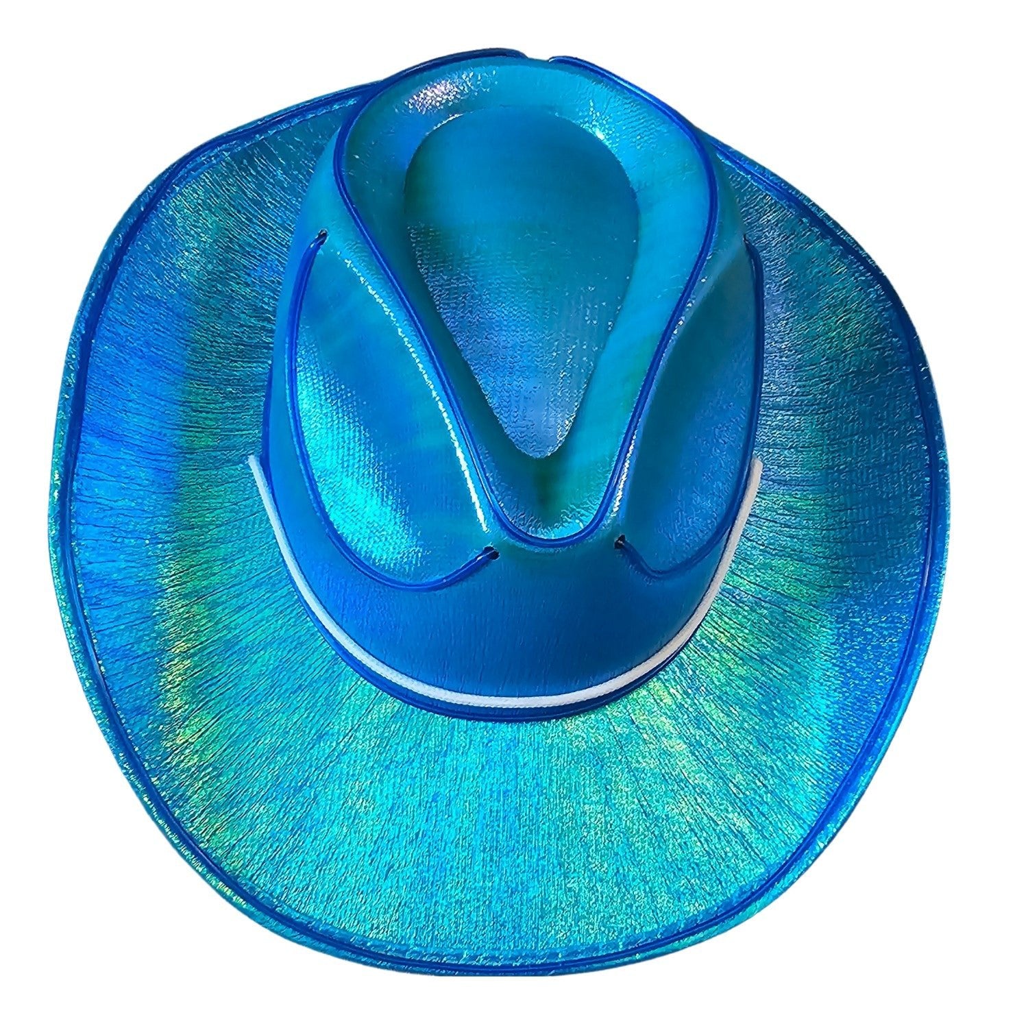 Blue Iridescent Cowboy Hat with White LED - Illuminate Your Style with 3 Flashing Modes - One Size - T and C Party Supply T and C Party Supply