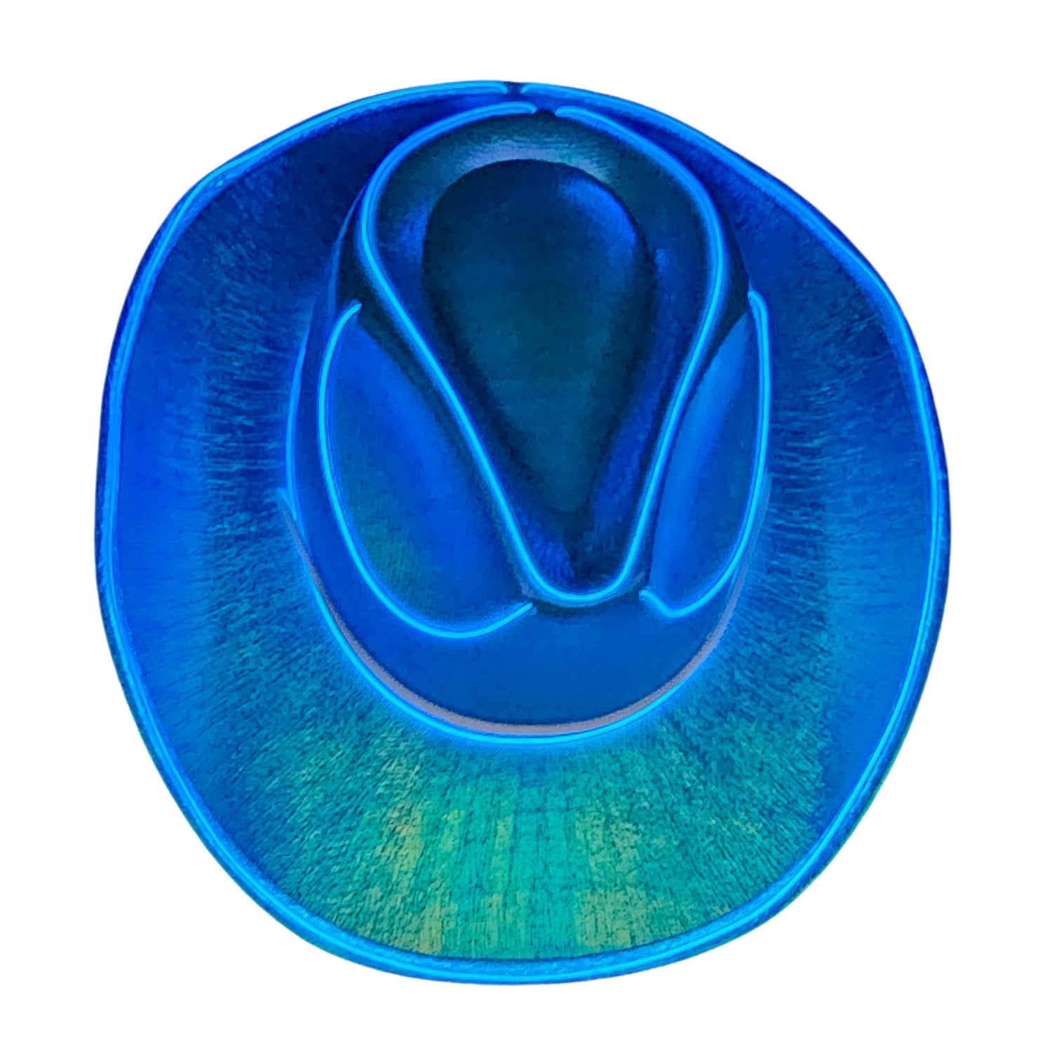 Blue Iridescent Cowboy Hat with White LED - Illuminate Your Style with 3 Flashing Modes - One Size - T and C Party Supply T and C Party Supply
