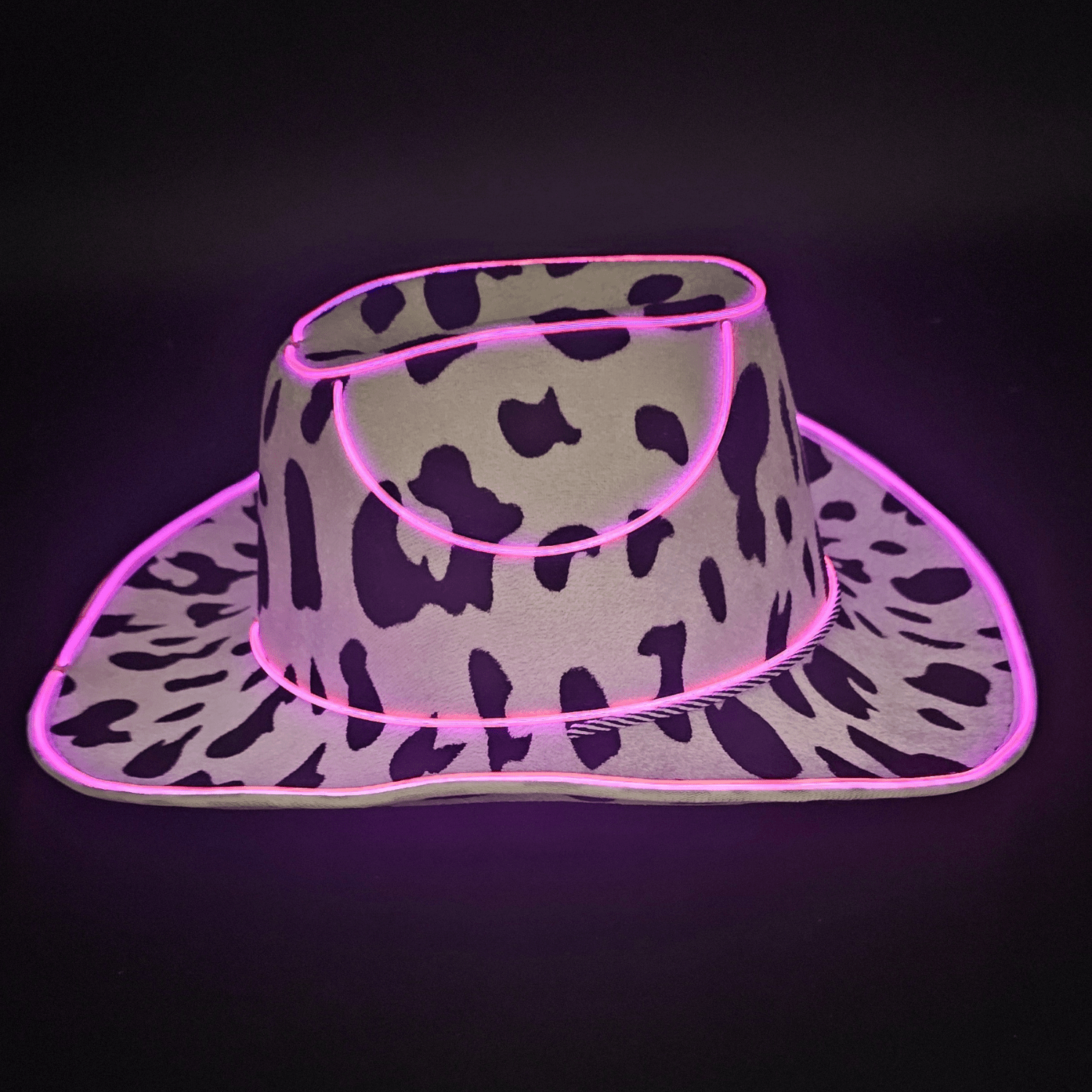 Cow Print Light Up LED Cowgirl Cowboy Hat with Bright Pink LED Lights - Shine Bright in Western Style - One Size - T and C Party Supply Cow PrintT and C Party Supply