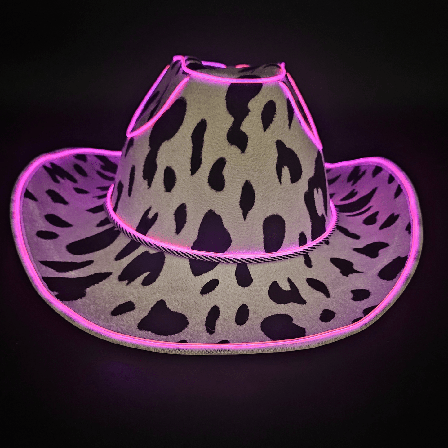 Cow Print Light Up LED Cowgirl Cowboy Hat with Bright Pink LED Lights - Shine Bright in Western Style - One Size - T and C Party Supply Cow PrintT and C Party Supply
