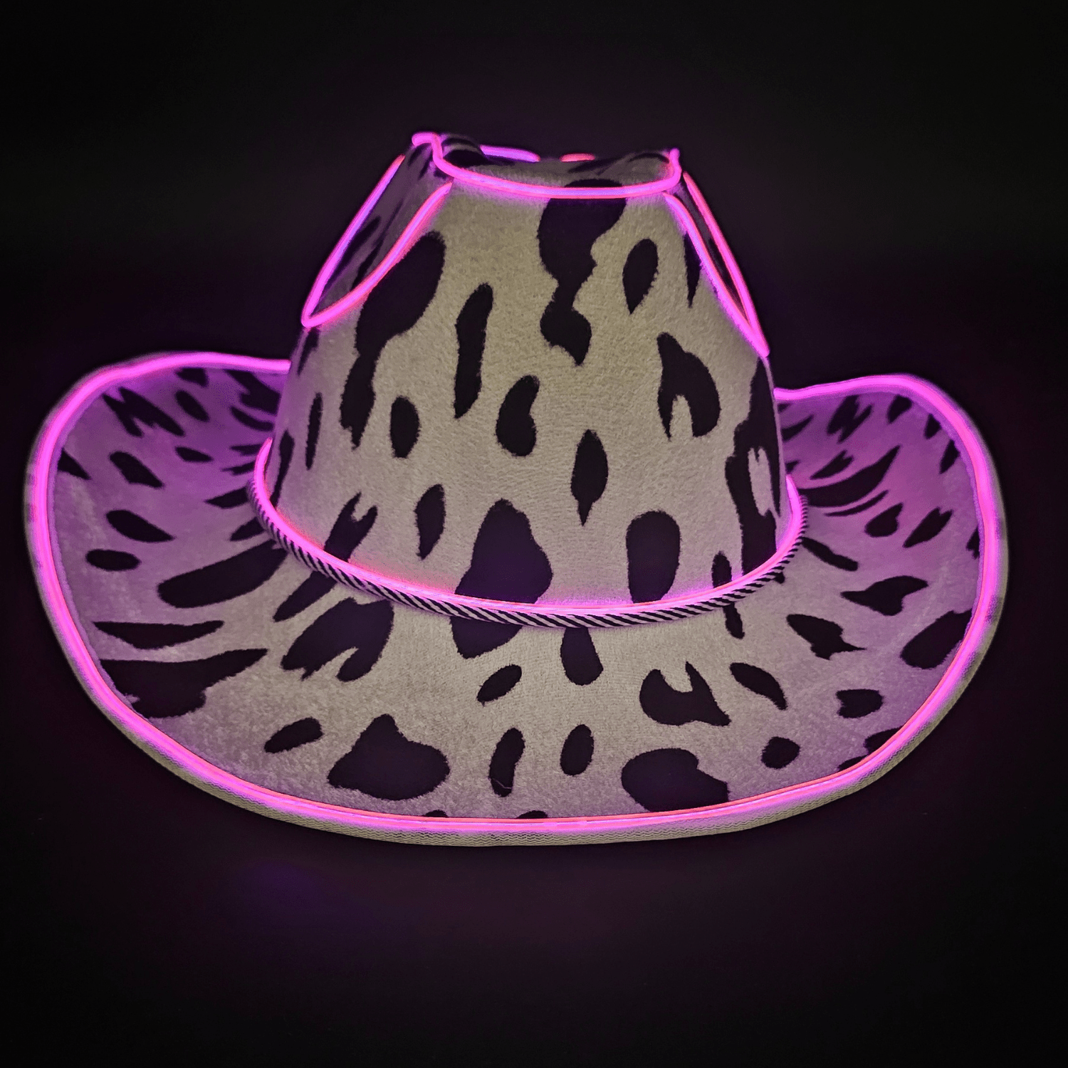 Cow Print Light Up LED Cowgirl Cowboy Hat with Bright Pink LED Lights - Shine Bright in Western Style - One Size - T and C Party Supply Cow PrintT and C Party Supply
