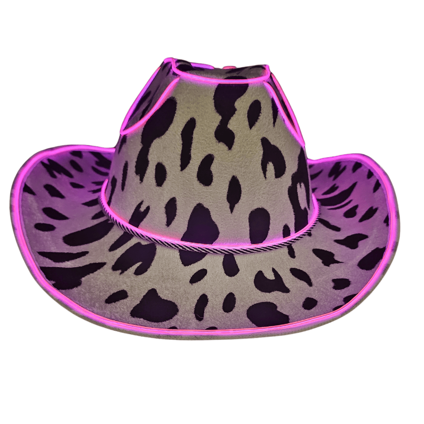 Cow Print Light Up LED Cowgirl Cowboy Hat with Bright Pink LED Lights - Shine Bright in Western Style - One Size - T and C Party Supply Cow PrintT and C Party Supply