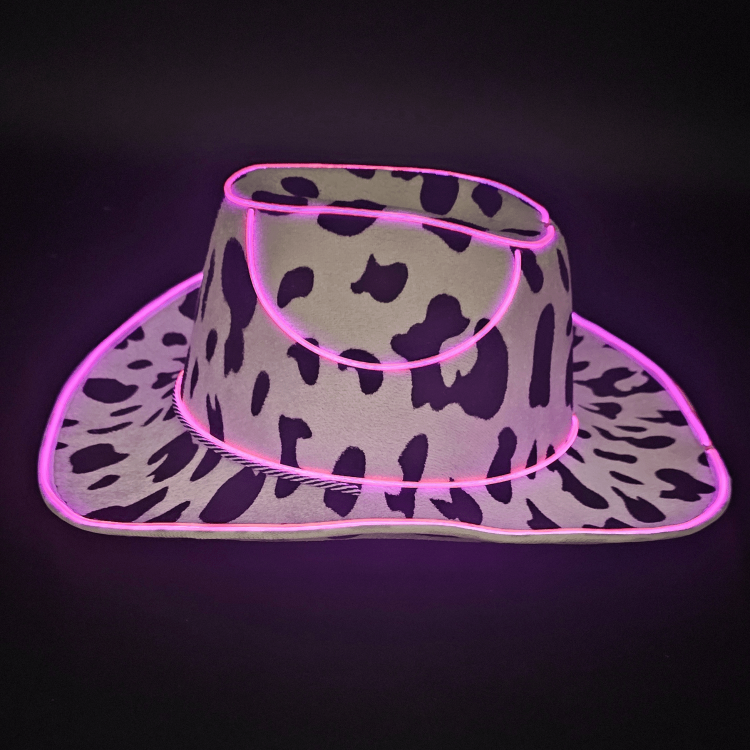 Cow Print Light Up LED Cowgirl Cowboy Hat with Bright Pink LED Lights - Shine Bright in Western Style - One Size - T and C Party Supply Cow PrintT and C Party Supply