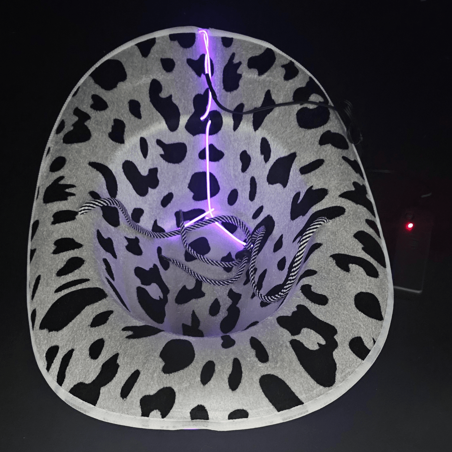 Cow Print Light Up LED Cowgirl Cowboy Hat with Bright Purple LED Lights - Shine Bright in Western Style - One Size - T and C Party Supply Cow PrintT and C Party Supply