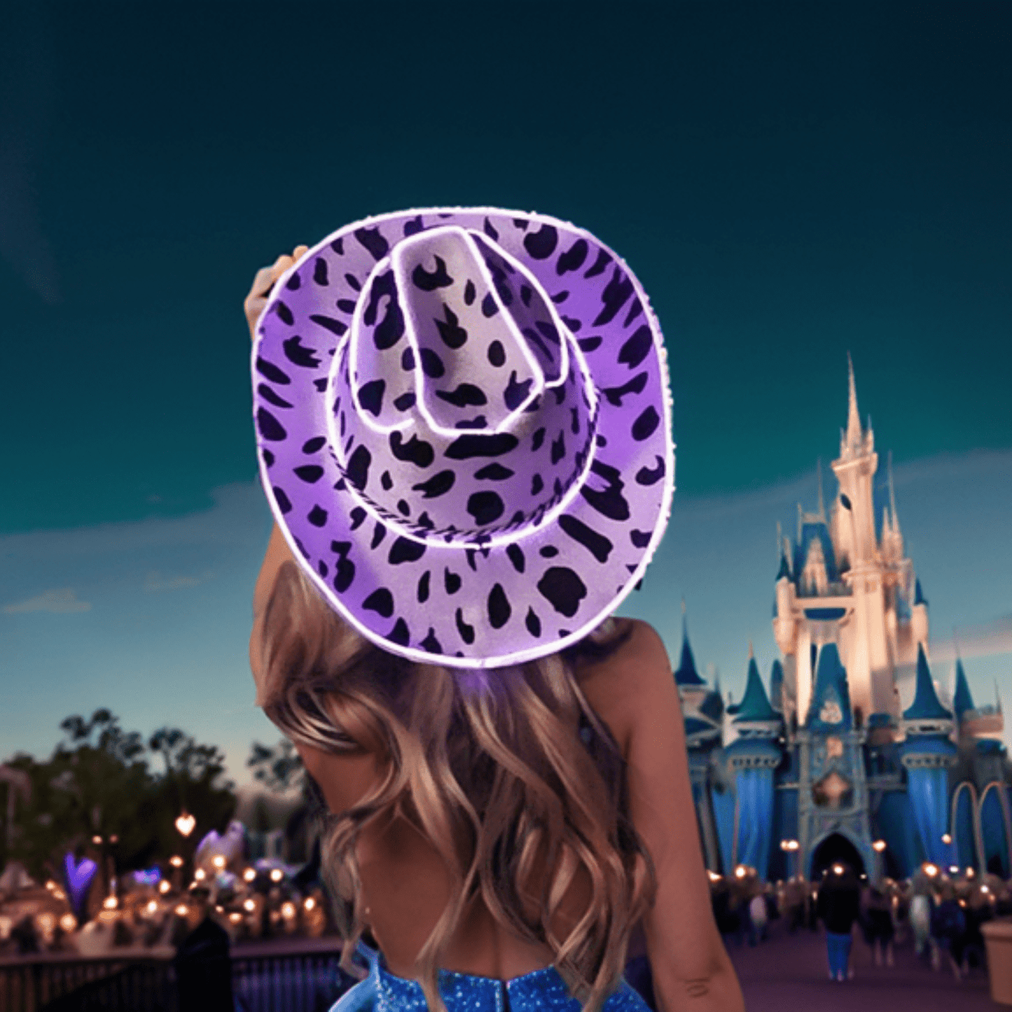 Cow Print Light Up LED Cowgirl Cowboy Hat with Bright Purple LED Lights - Shine Bright in Western Style - One Size - T and C Party Supply Cow PrintT and C Party Supply