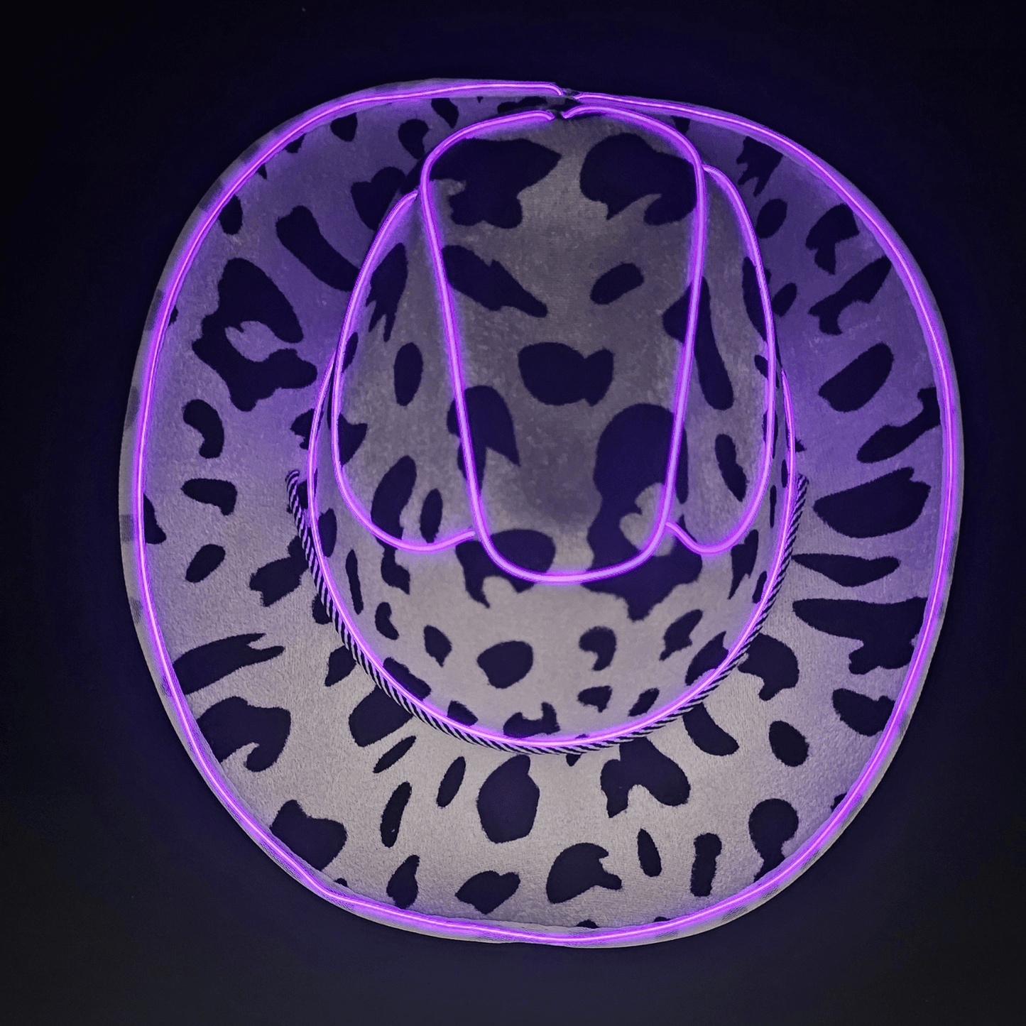 Cow Print Light Up LED Cowgirl Cowboy Hat with Bright Purple LED Lights - Shine Bright in Western Style - One Size - T and C Party Supply Cow PrintT and C Party Supply
