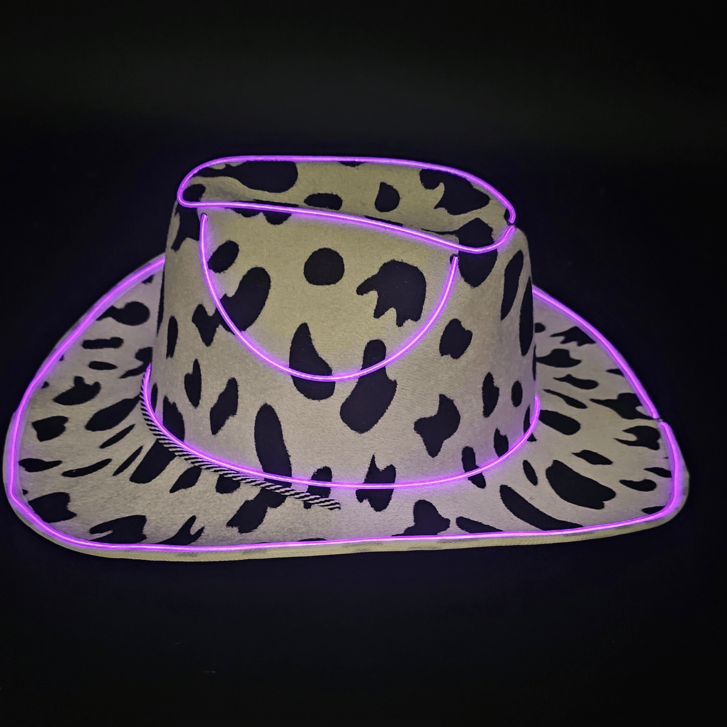 Cow Print Light Up LED Cowgirl Cowboy Hat with Bright Purple LED Lights - Shine Bright in Western Style - One Size - T and C Party Supply Cow PrintT and C Party Supply