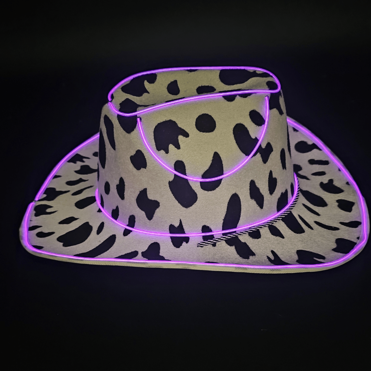 Cow Print Light Up LED Cowgirl Cowboy Hat with Bright Purple LED Lights - Shine Bright in Western Style - One Size - T and C Party Supply Cow PrintT and C Party Supply