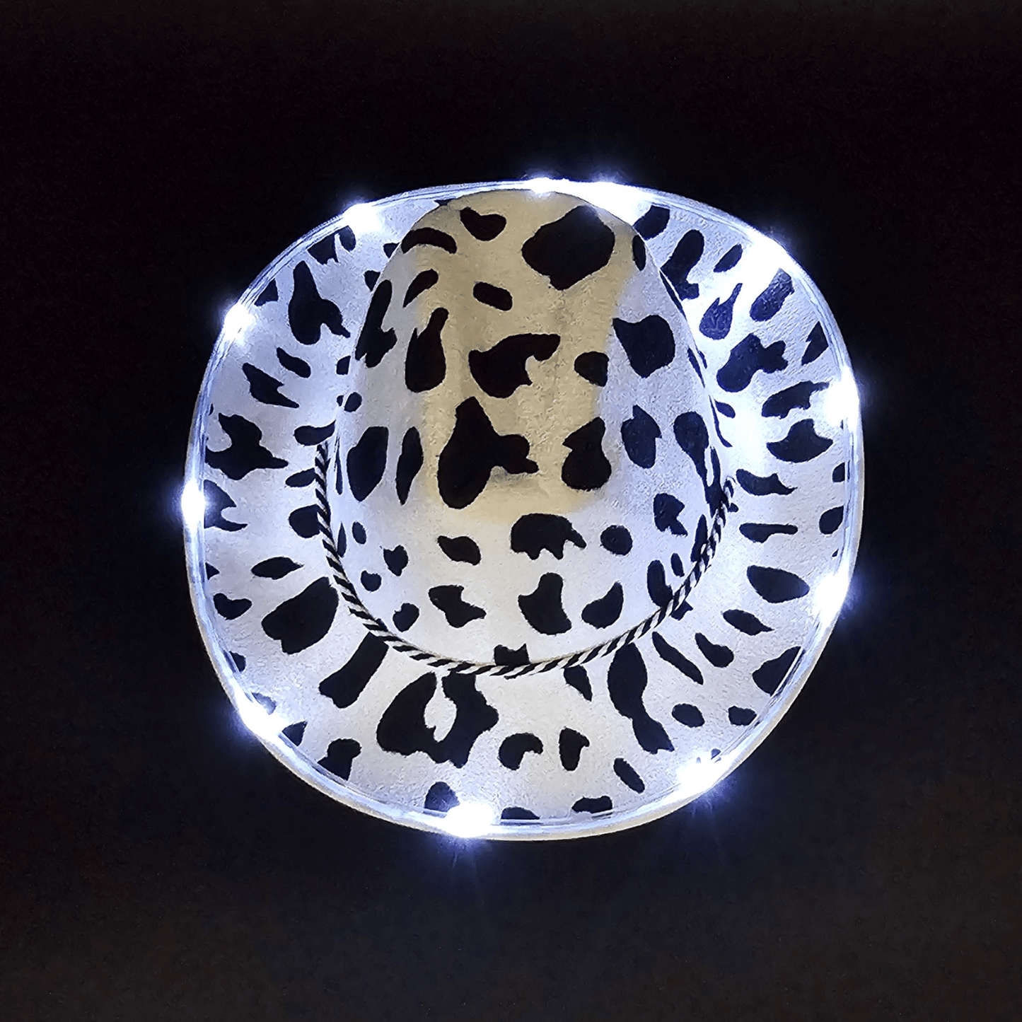 Cow Print Light Up LED Cowgirl Cowboy Hat with Bright White LED Lights - Shine Bright in Western Style - One Size - T and C Party Supply Cow PrintT and C Party Supply