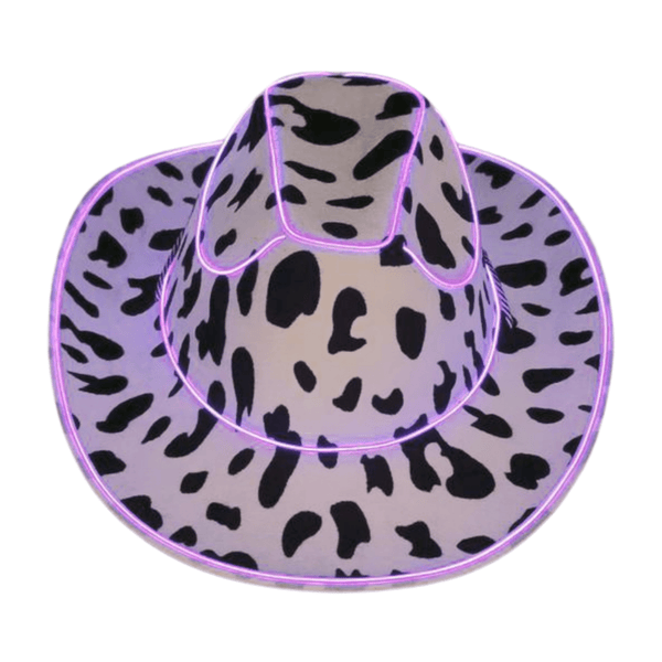 Cow Print Purple LED Light Up Cowgirl Cowboy Hat - Shine Bright in Western  Style - One Size Fits All
