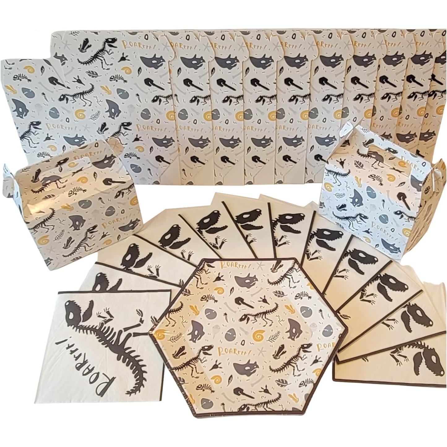 Dinosaur Themed Complete Boutique Jurassic Party Package for Kids - 36 Count with 12 Plates, 12 Napkins and 12 Goodie Boxes - Perfect for Birthdays, Baby Showers & School Events by T and C Party Supply - T and C Party Supply T and C Party Supply