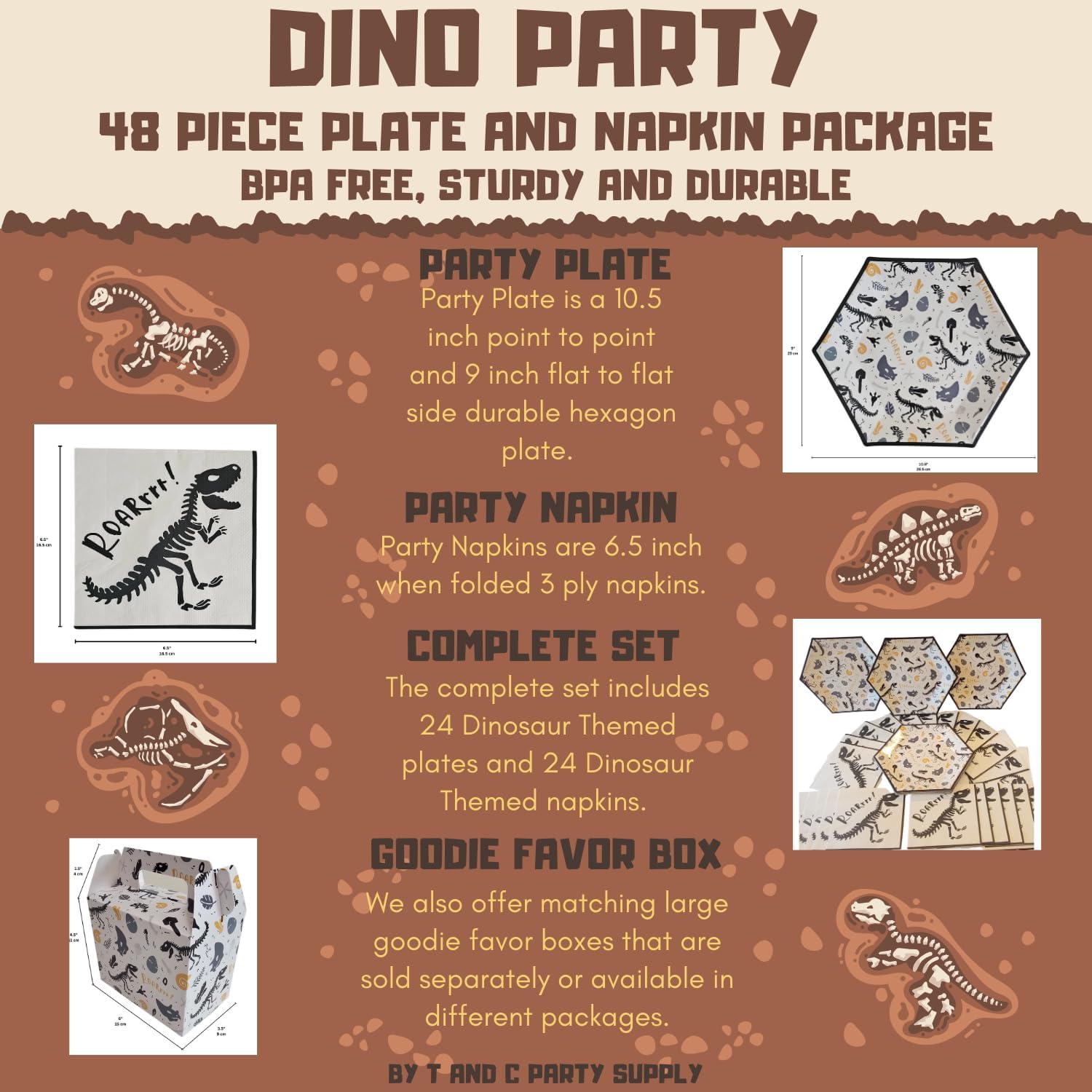 Dinosaur Themed Jurassic Boutique Party Package for Kids - 48 Count with 24 Plates and 24 Napkins - Perfect for Birthdays, Baby Showers & School Events by T and C Party Supply - T and C Party Supply T and C Party Supply