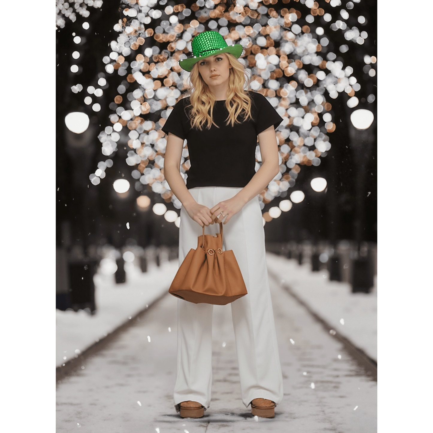 Emerald Green Sparkle Sequin LED Cowgirl Cowboy Hat with Bright White LED Lights - Illuminate Your Western Style with 3 Flashing Modes - One Size - T and C Party Supply Sparkle Sequin T and C Party Supply