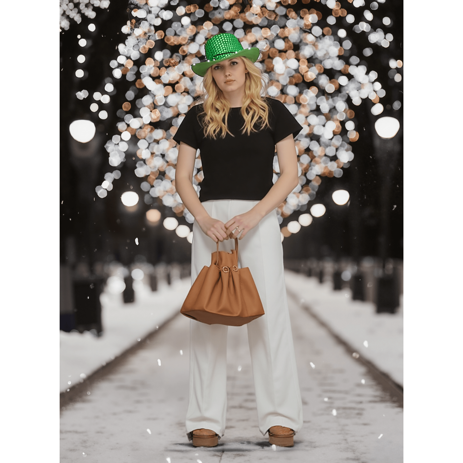 Emerald Green Sparkle Sequin LED Cowgirl Cowboy Hat with Bright White LED Lights - Illuminate Your Western Style with 3 Flashing Modes - One Size - T and C Party Supply Sparkle Sequin T and C Party Supply