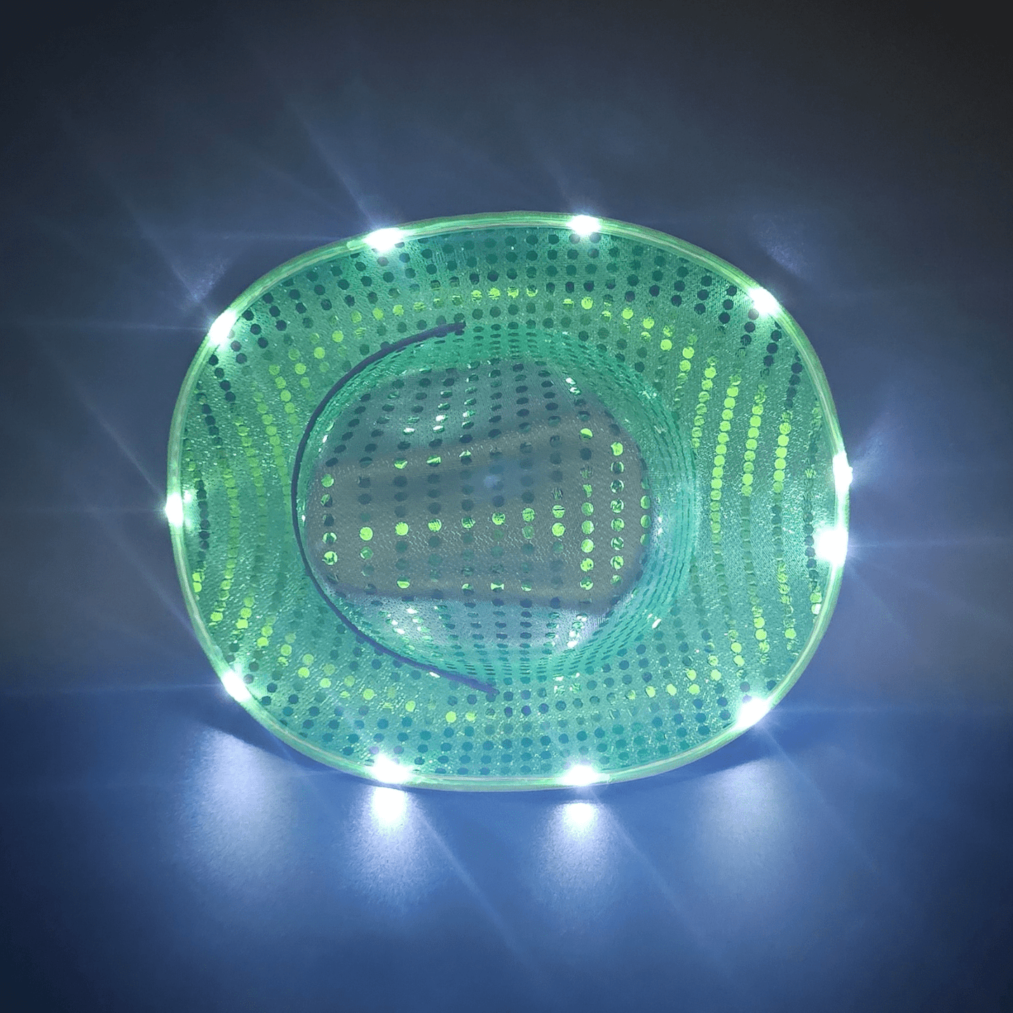 Emerald Green Sparkle Sequin LED Cowgirl Cowboy Hat with Bright White LED Lights - Illuminate Your Western Style with 3 Flashing Modes - One Size - T and C Party Supply Sparkle SequinT and C Party Supply