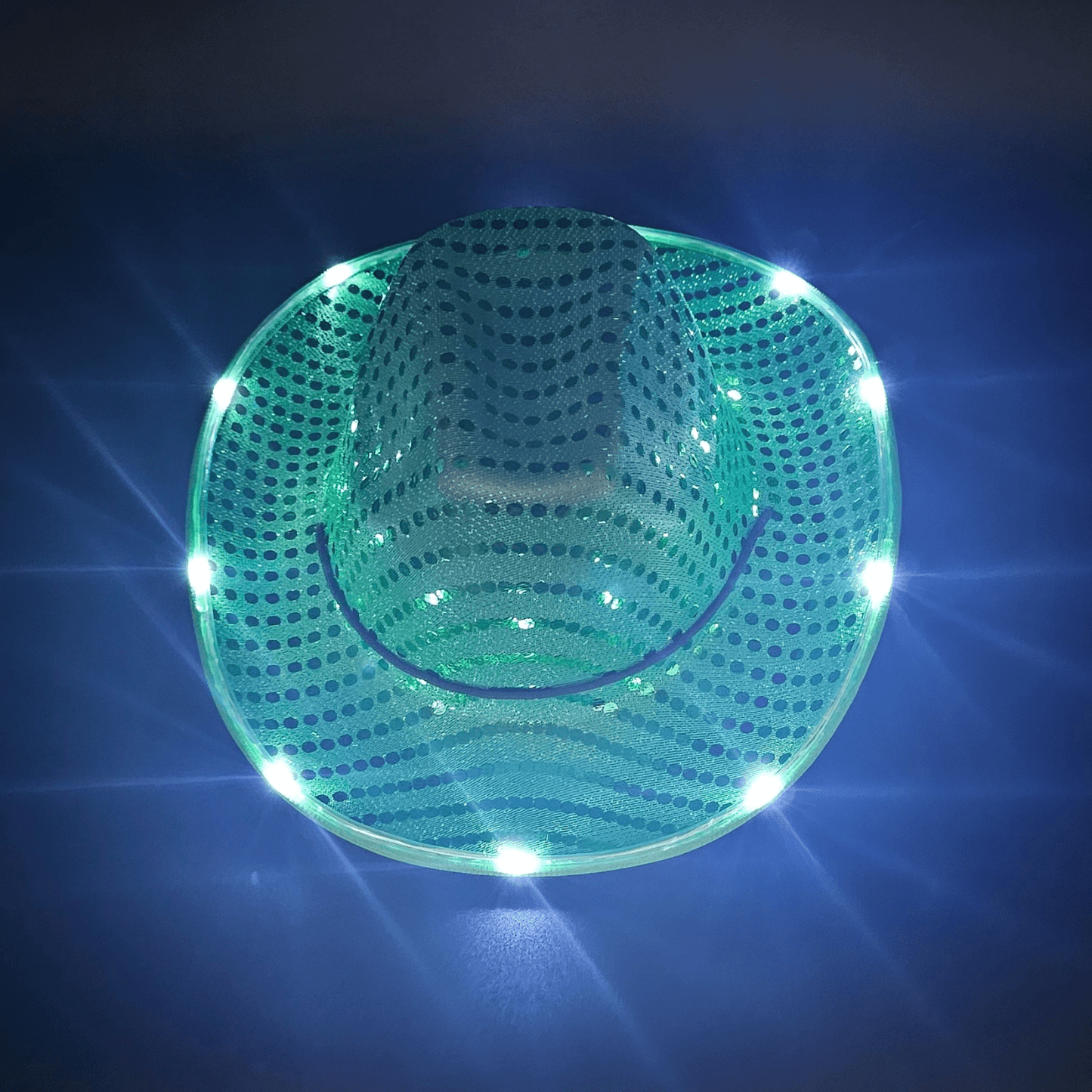 Emerald Green Sparkle Sequin LED Cowgirl Cowboy Hat with Bright White LED Lights - Illuminate Your Western Style with 3 Flashing Modes - One Size - T and C Party Supply Sparkle SequinT and C Party Supply