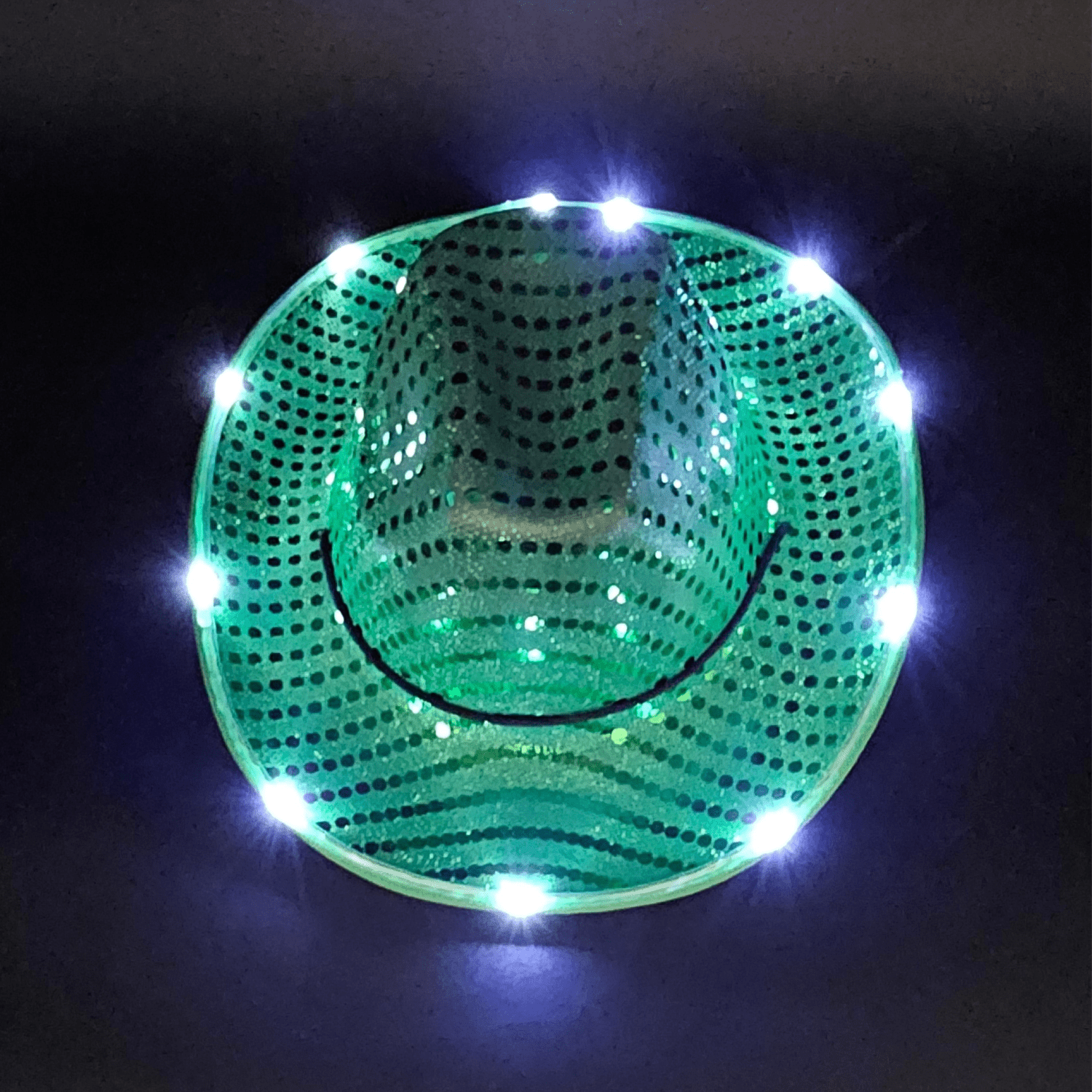 Emerald Green Sparkle Sequin LED Cowgirl Cowboy Hat with Bright White LED Lights - Illuminate Your Western Style with 3 Flashing Modes - One Size - T and C Party Supply Sparkle SequinT and C Party Supply