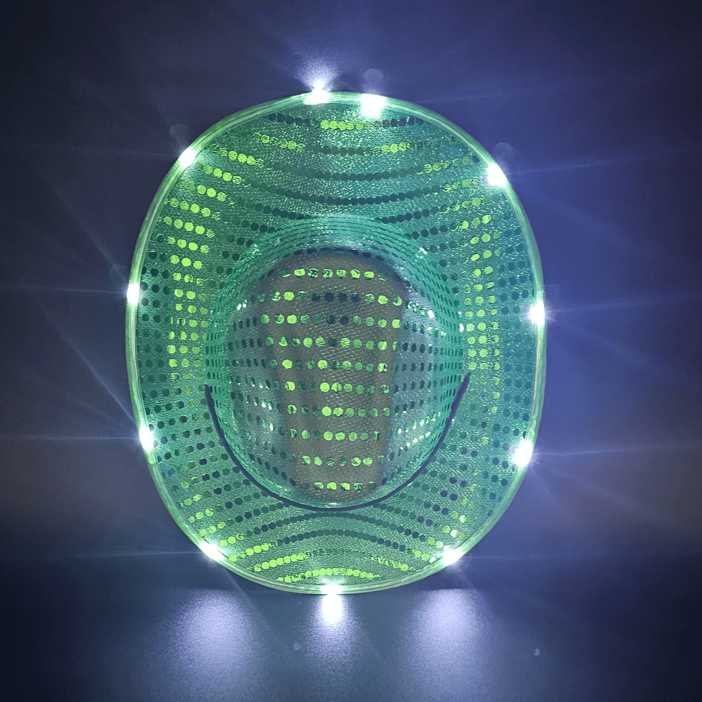 Emerald Green Sparkle Sequin LED Cowgirl Cowboy Hat with Bright White LED Lights - Illuminate Your Western Style with 3 Flashing Modes - One Size - T and C Party Supply Sparkle SequinT and C Party Supply