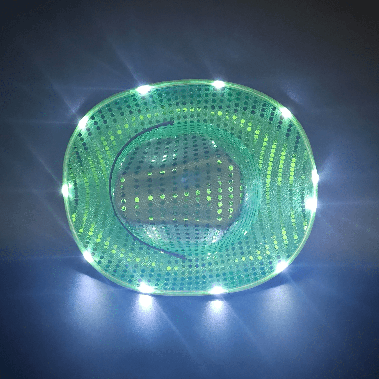 Emerald Green Sparkle Sequin LED Cowgirl Cowboy Hat with Bright White LED Lights - Illuminate Your Western Style with 3 Flashing Modes - One Size - T and C Party Supply Sparkle SequinT and C Party Supply