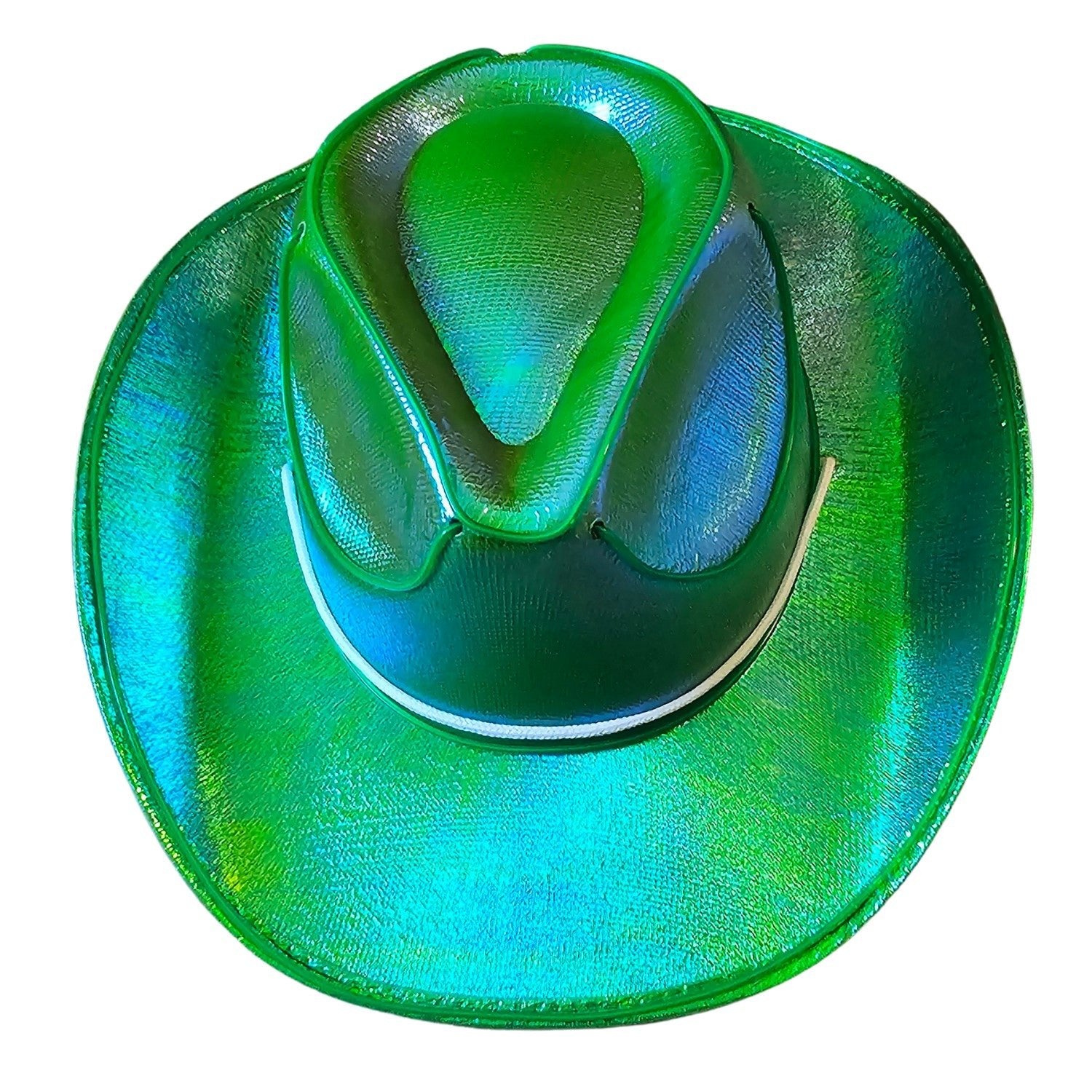 Green Iridescent Cowboy Hat with Green LED - Illuminate Your Style with 3 Flashing Modes - One Size - T and C Party Supply T and C Party Supply