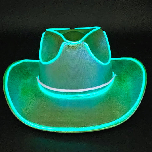 Green Iridescent Cowboy Hat with Green LED - Illuminate Your Style with 3 Flashing Modes - One Size - T and C Party Supply T and C Party Supply