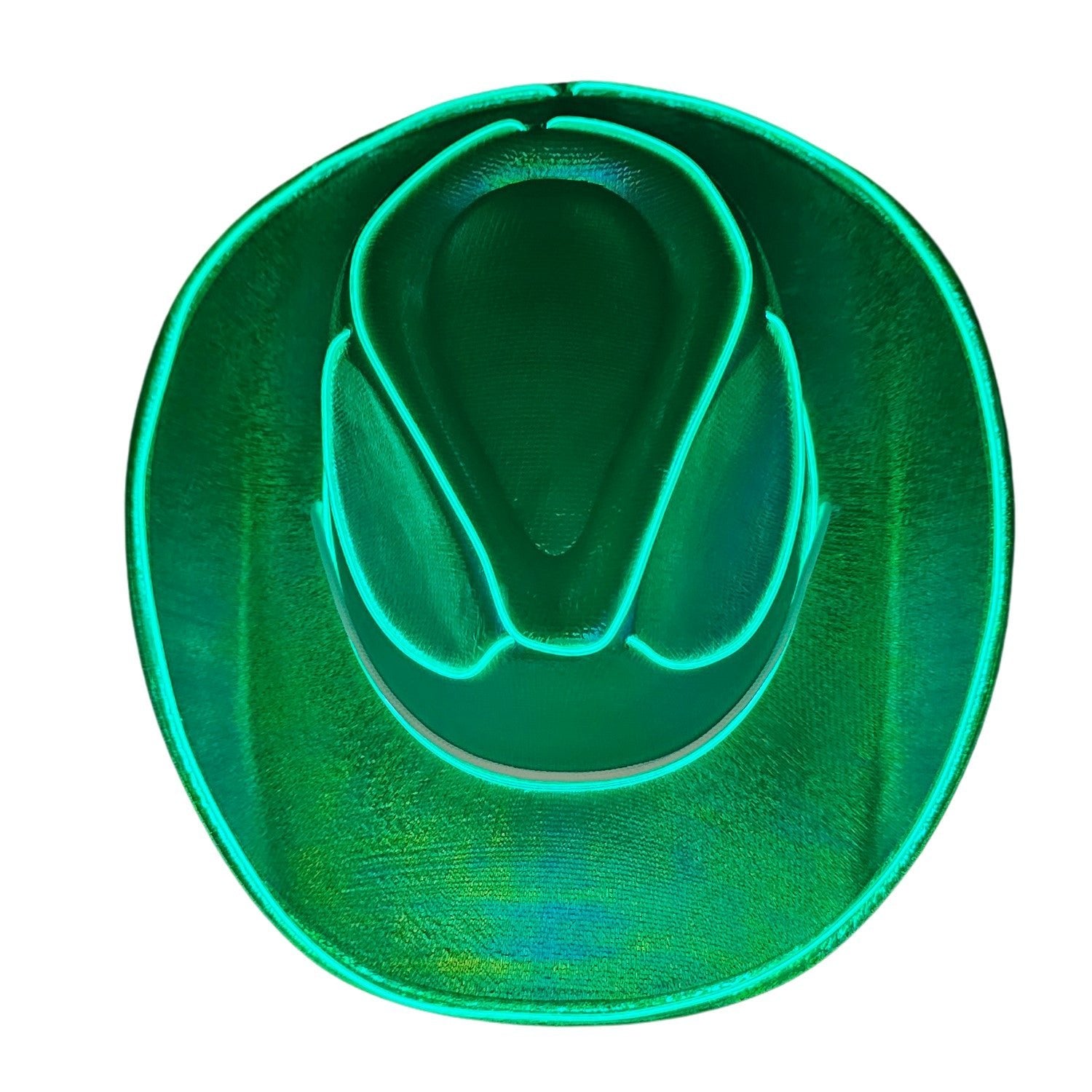 Green Iridescent Cowboy Hat with Green LED - Illuminate Your Style with 3 Flashing Modes - One Size - T and C Party Supply T and C Party Supply