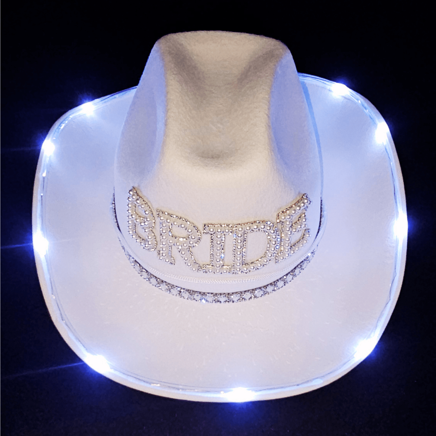 Light - Up Bride Cowgirl Hat – White Felt with Bright White LED Lights - T and C Party Supply BrideT and C Party Supply
