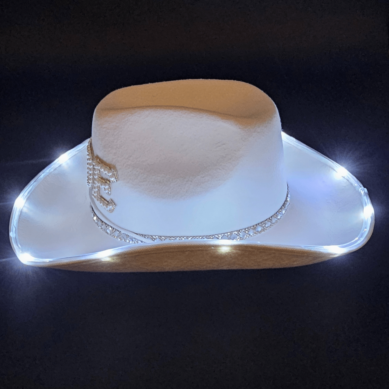 Light - Up Bride Cowgirl Hat – White Felt with Bright White LED Lights - T and C Party Supply BrideT and C Party Supply