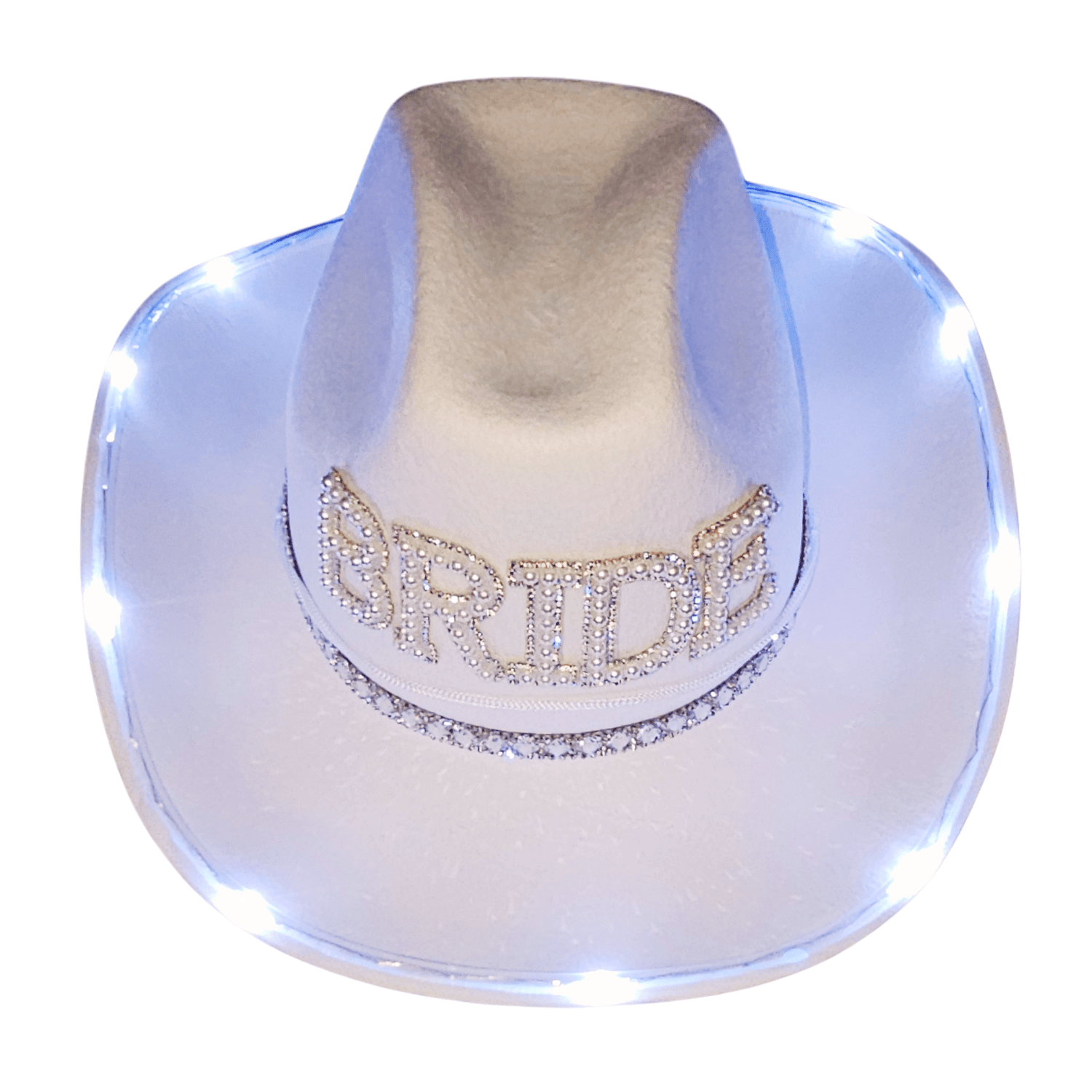 Light - Up Bride Cowgirl Hat – White Felt with Bright White LED Lights - T and C Party Supply BrideT and C Party Supply