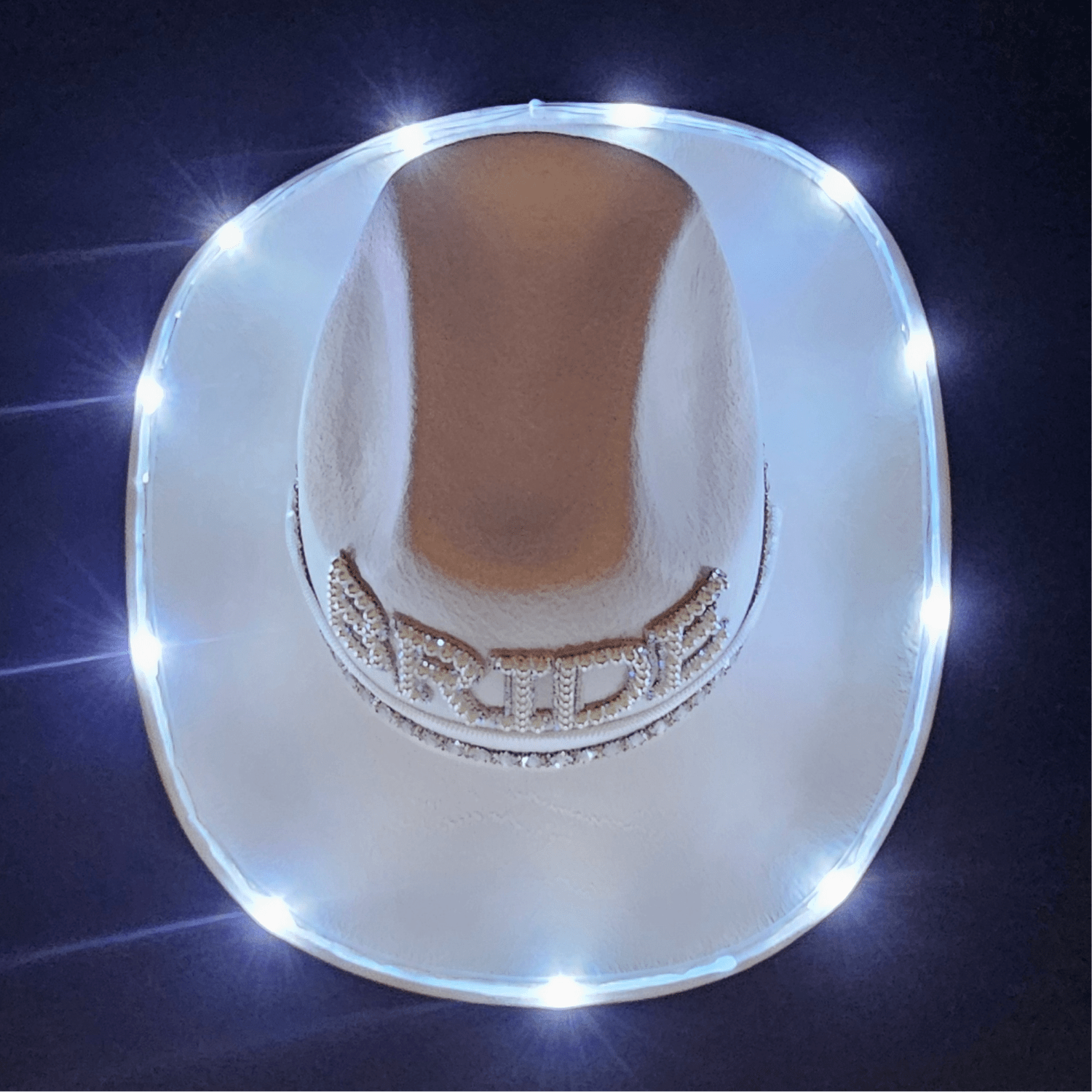 Light - Up Bride Cowgirl Hat – White Felt with Bright White LED Lights - T and C Party Supply BrideT and C Party Supply