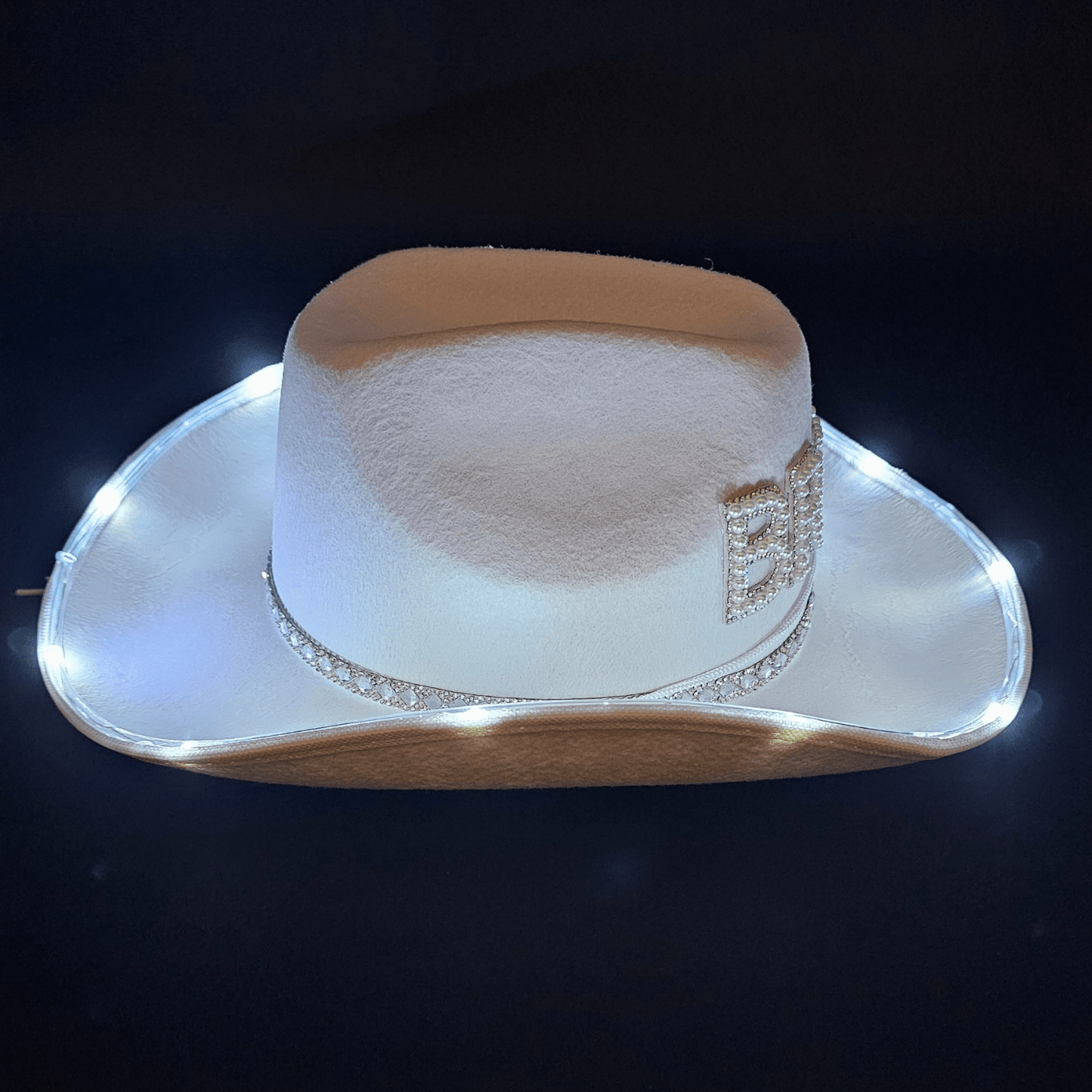 Light - Up Bride Cowgirl Hat – White Felt with Bright White LED Lights - T and C Party Supply BrideT and C Party Supply