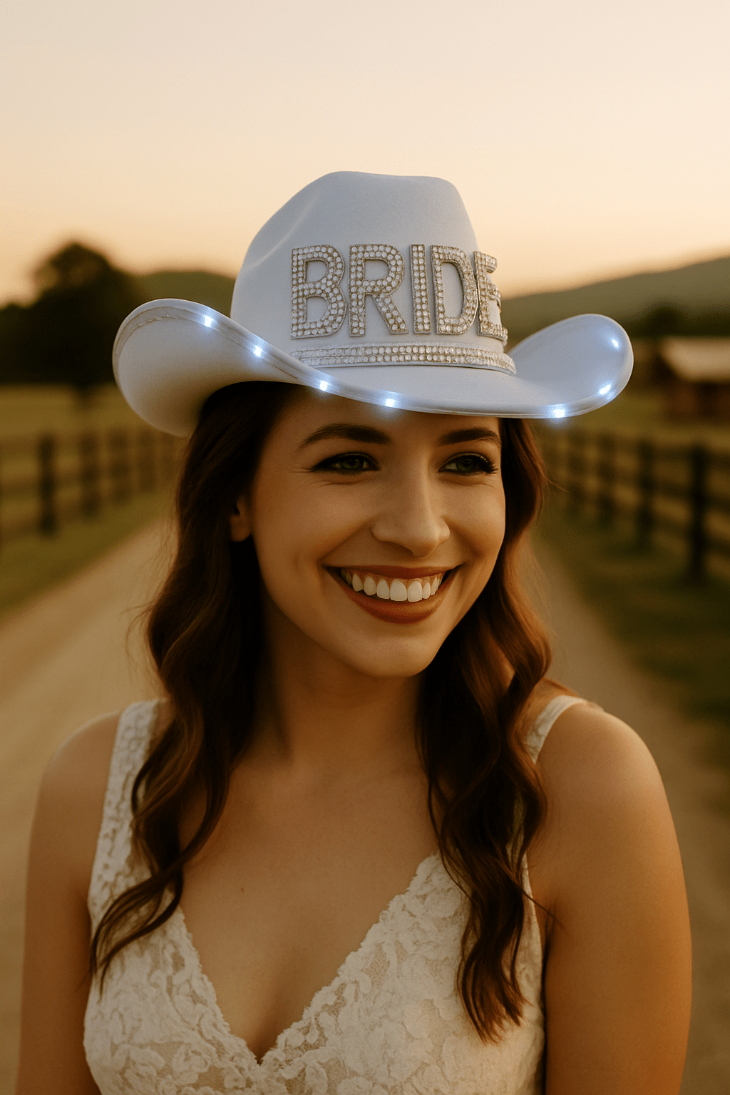 Light - Up Bride Cowgirl Hat – White Felt with Bright White LED Lights - T and C Party Supply BrideT and C Party Supply