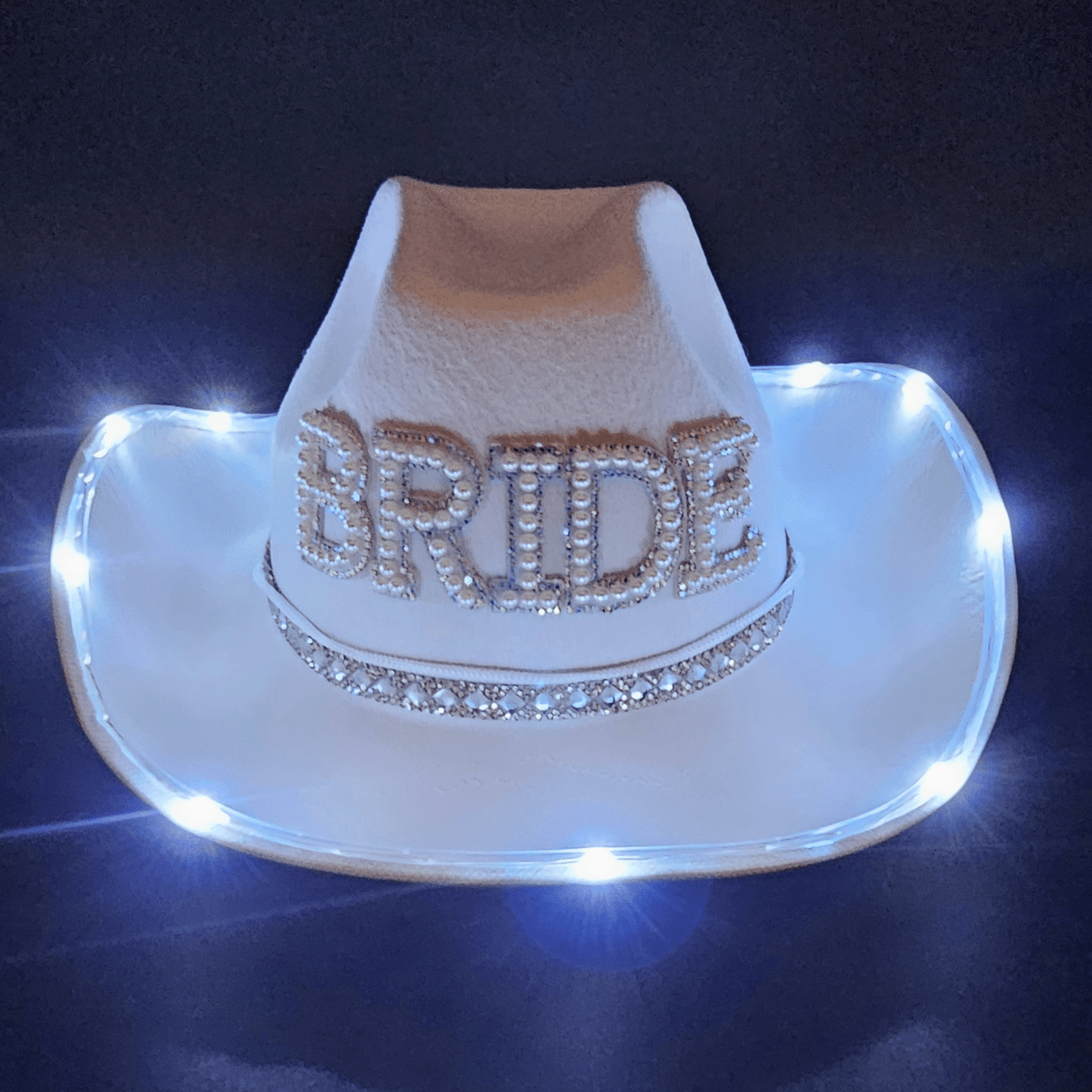 Light - Up Bride Cowgirl Hat – White Felt with Bright White LED Lights - T and C Party Supply BrideT and C Party Supply