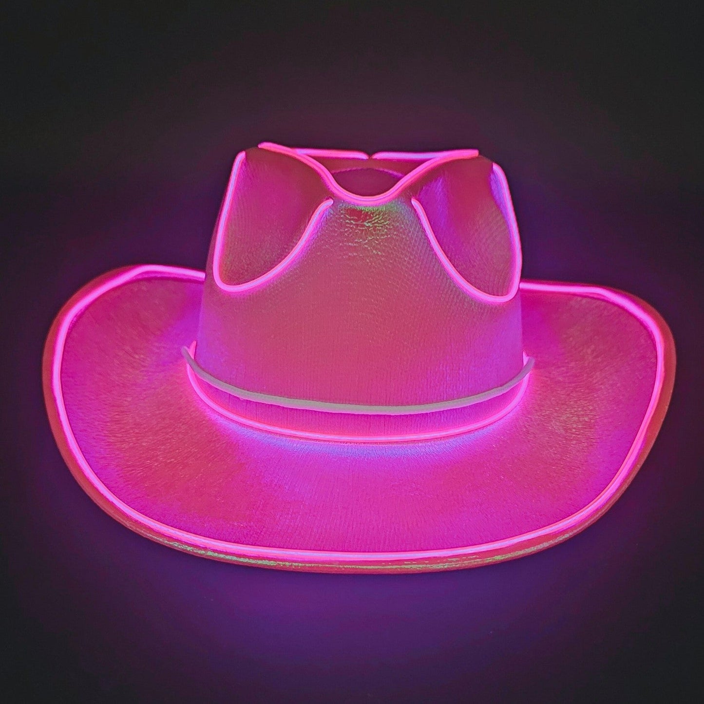 Pink Iridescent Cowboy Hat with Bright Light Pink LED LR Wire Lights - Illuminate Your Style with 3 Flashing Modes - One Size - T and C Party Supply T and C Party Supply