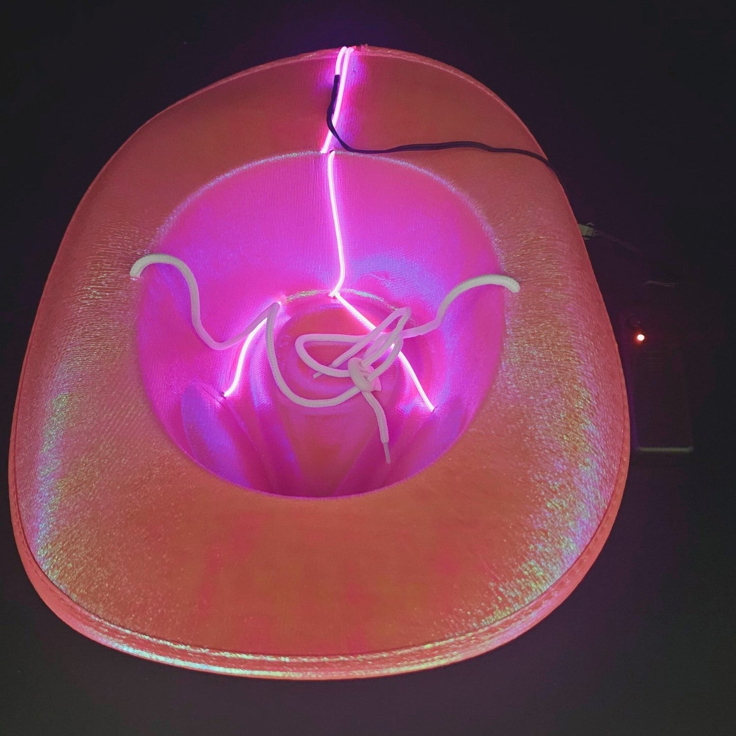 Pink Iridescent Cowboy Hat with Bright Light Pink LED LR Wire Lights - Illuminate Your Style with 3 Flashing Modes - One Size - T and C Party Supply T and C Party Supply