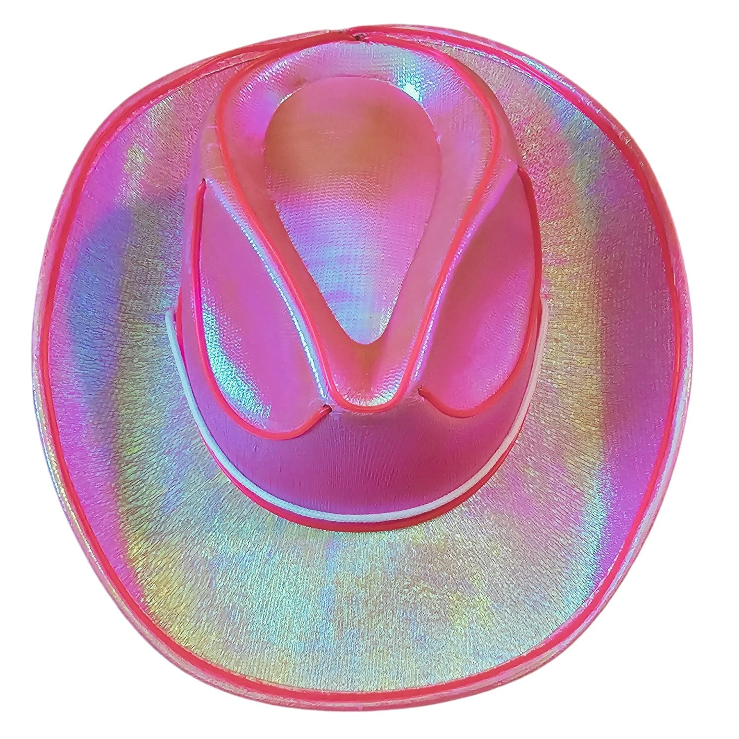 Pink Iridescent Cowboy Hat with Bright Light Pink LED LR Wire Lights - Illuminate Your Style with 3 Flashing Modes - One Size - T and C Party Supply T and C Party Supply