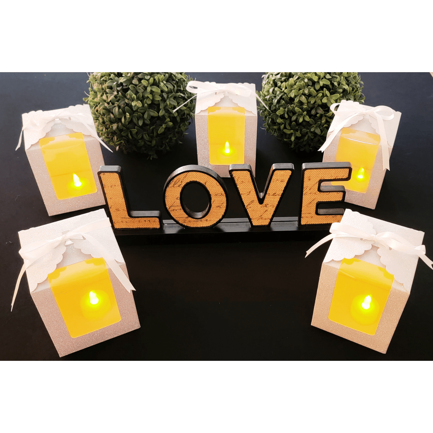 Love Display. Tea Light Up Boxes. Includes 2 Ribbon Colors (White and Black). Stemless Wine Glass Gift Box-Holds 15 oz Glass