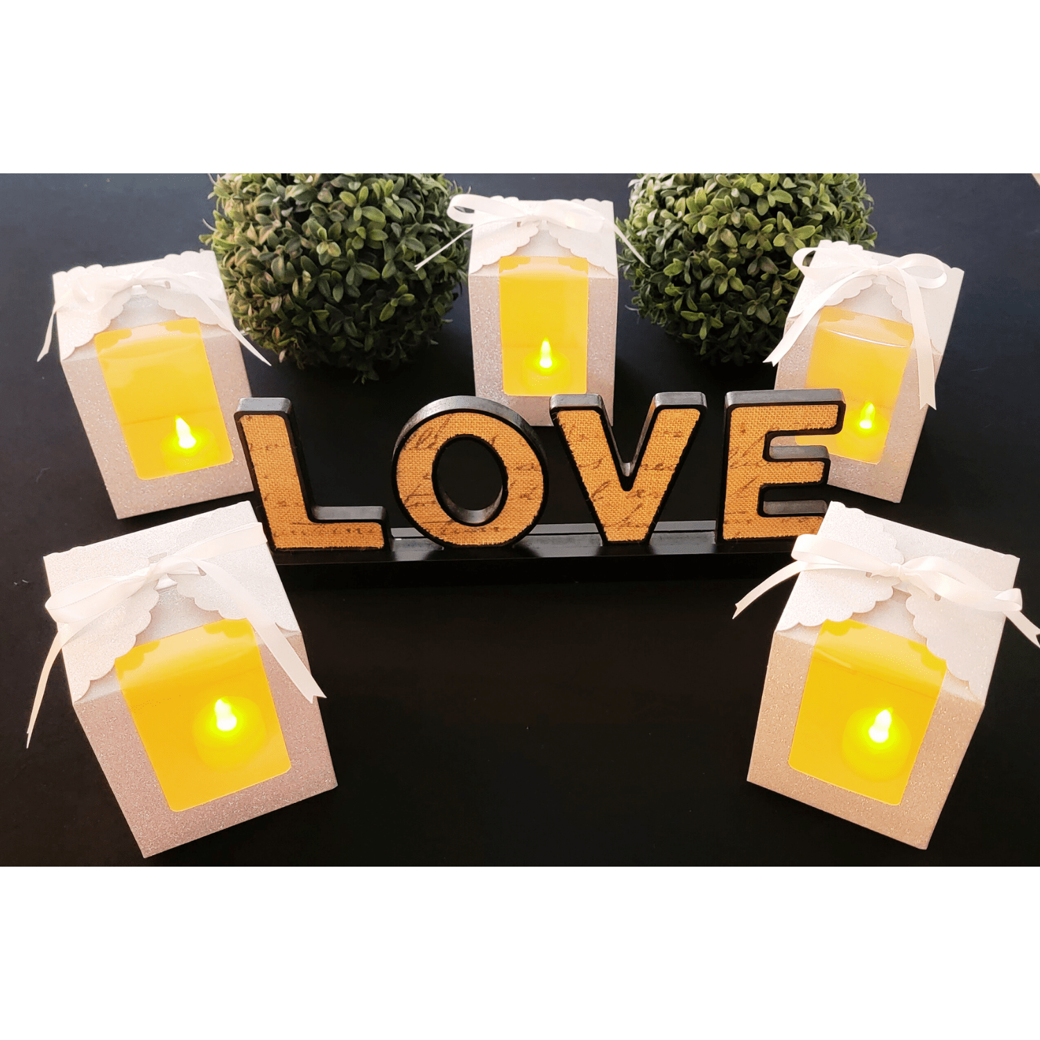 Love Display. Tea Light Up Boxes. Includes 2 Ribbon Colors (White and Black). Stemless Wine Glass Gift Box-Holds 15 oz Glass