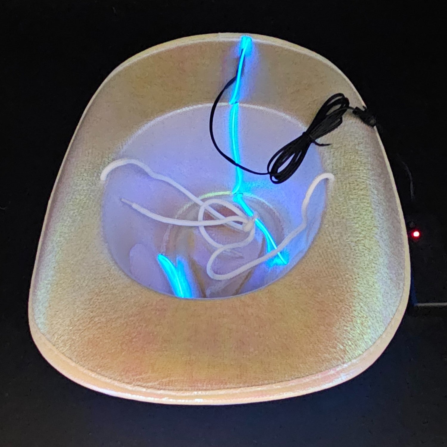 White Iridescent Cowboy Hat with Blue LED - Illuminate Your Style with 3 Flashing Modes - One Size - T and C Party Supply T and C Party Supply