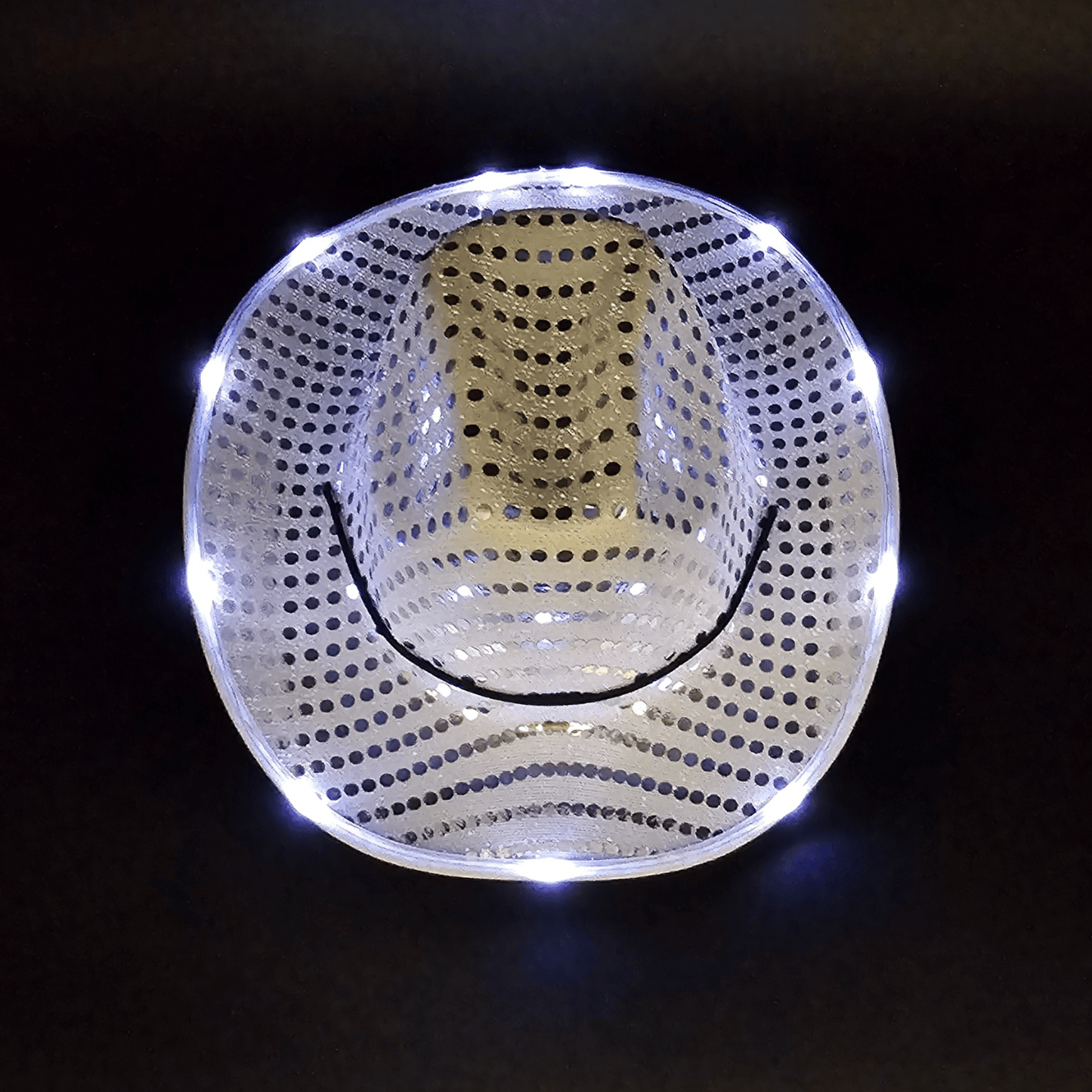 White Silver Sparkle Sequin LED Cowgirl Cowboy Hat with Bright White LED Lights - Illuminate Your Western Style with 3 Flashing Modes - One Size - T and C Party Supply Sparkle SequinT and C Party Supply