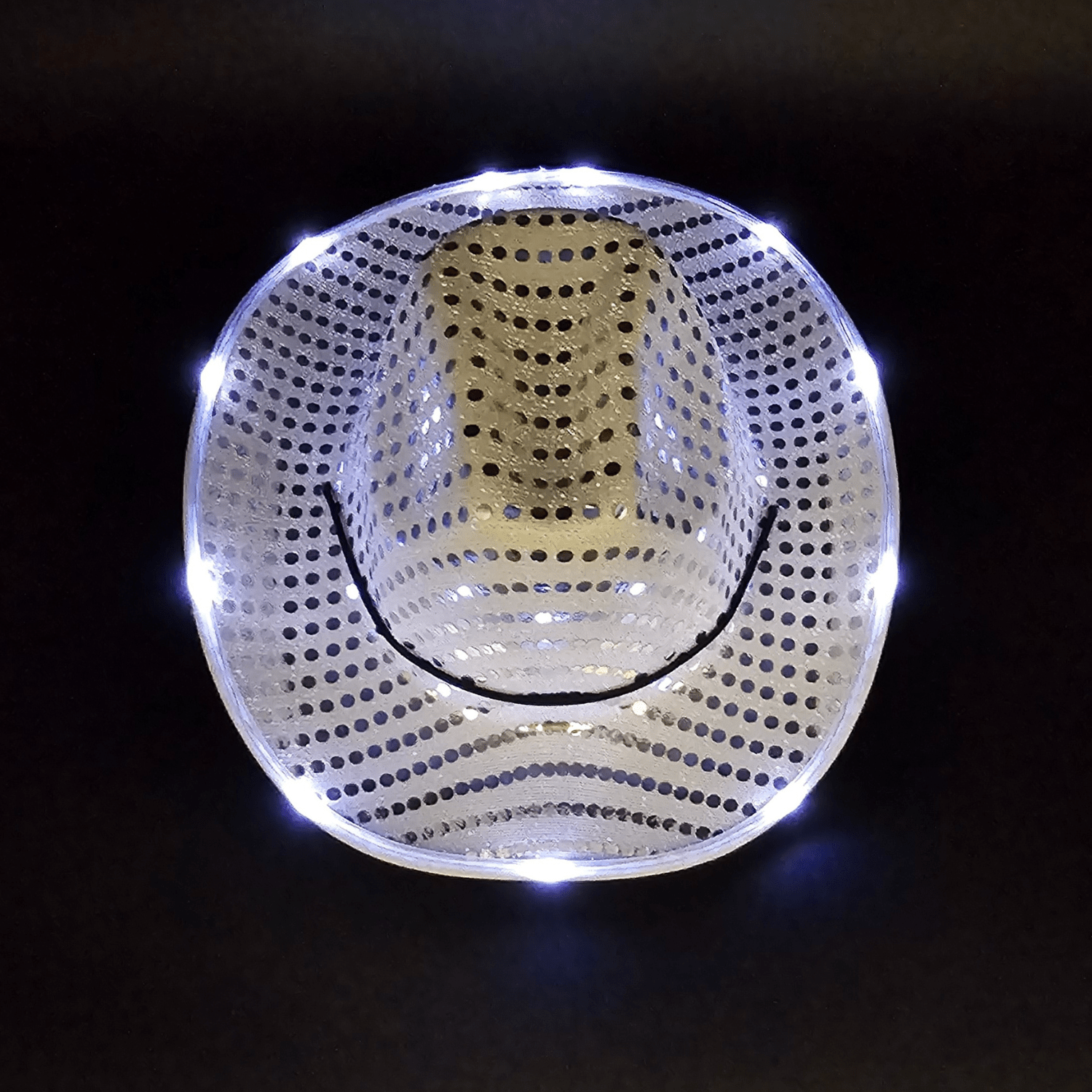 White Silver Sparkle Sequin LED Cowgirl Cowboy Hat with Bright White LED Lights - Illuminate Your Western Style with 3 Flashing Modes - One Size - T and C Party Supply Sparkle SequinT and C Party Supply