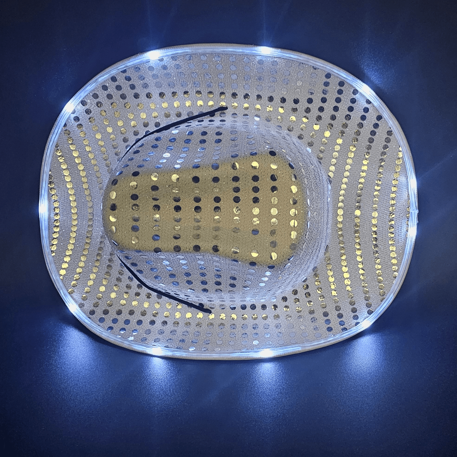 White Silver Sparkle Sequin LED Cowgirl Cowboy Hat with Bright White LED Lights - Illuminate Your Western Style with 3 Flashing Modes - One Size - T and C Party Supply Sparkle SequinT and C Party Supply