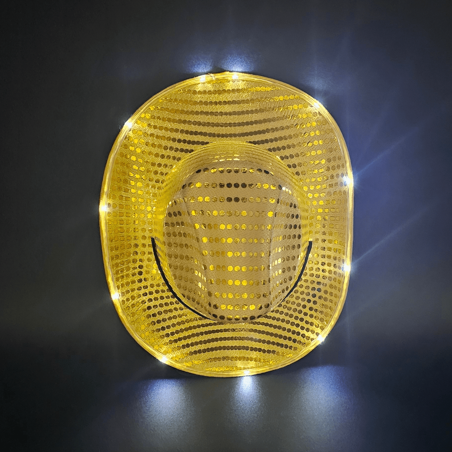Yellow Gold Sparkle Sequin LED Cowgirl Cowboy Hat with Bright White LED Lights - Illuminate Your Western Style with 3 Flashing Modes - One Size - T and C Party Supply Sparkle SequinT and C Party Supply