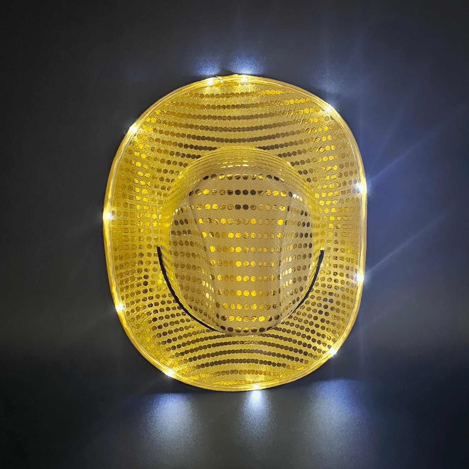 Yellow Gold Sparkle Sequin LED Cowgirl Cowboy Hat with Bright White LED Lights - Illuminate Your Western Style with 3 Flashing Modes - One Size - T and C Party Supply Sparkle SequinT and C Party Supply